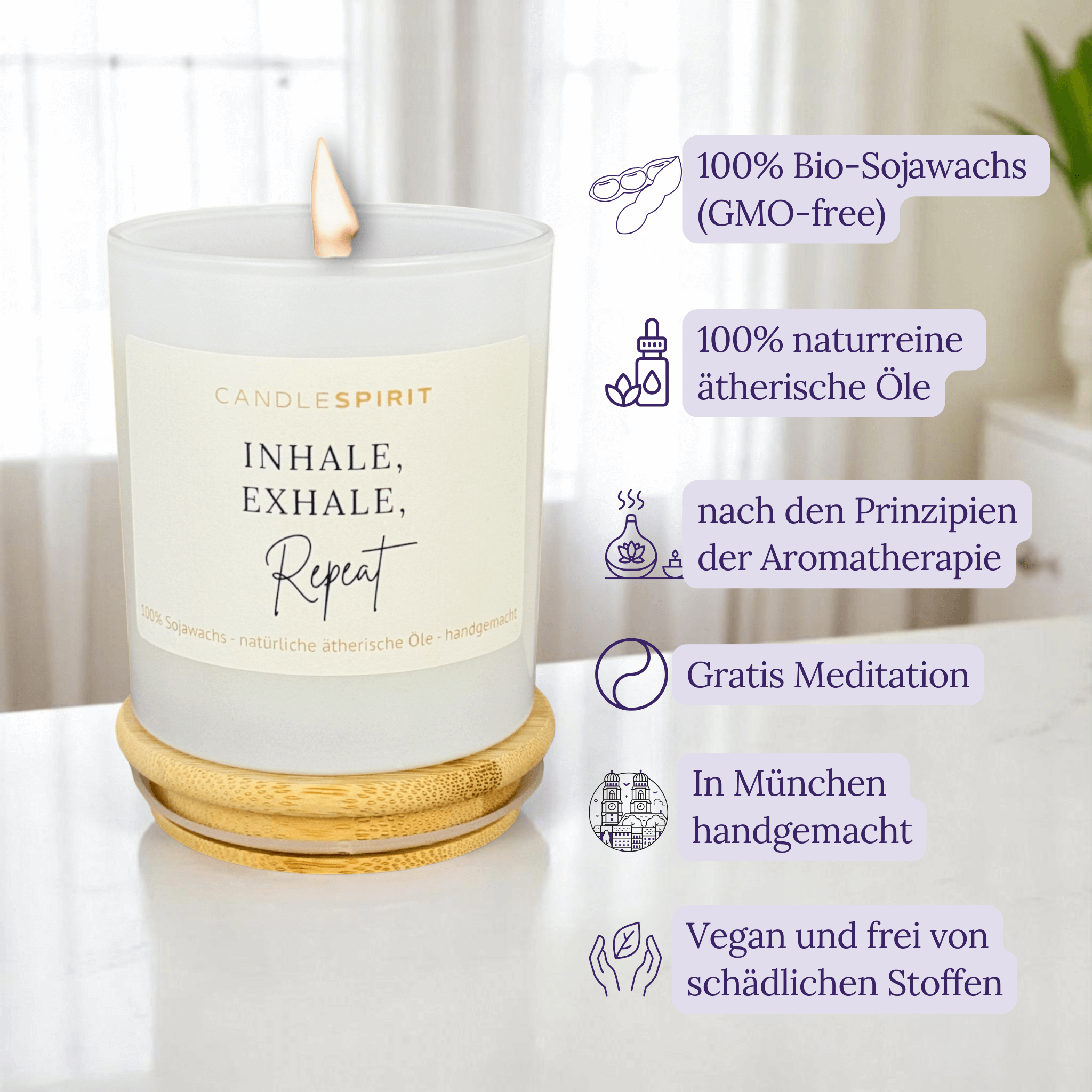 "Inhale, Exhale - Repeat" | Aromatherapie Duftkerze mit Gratis Meditation