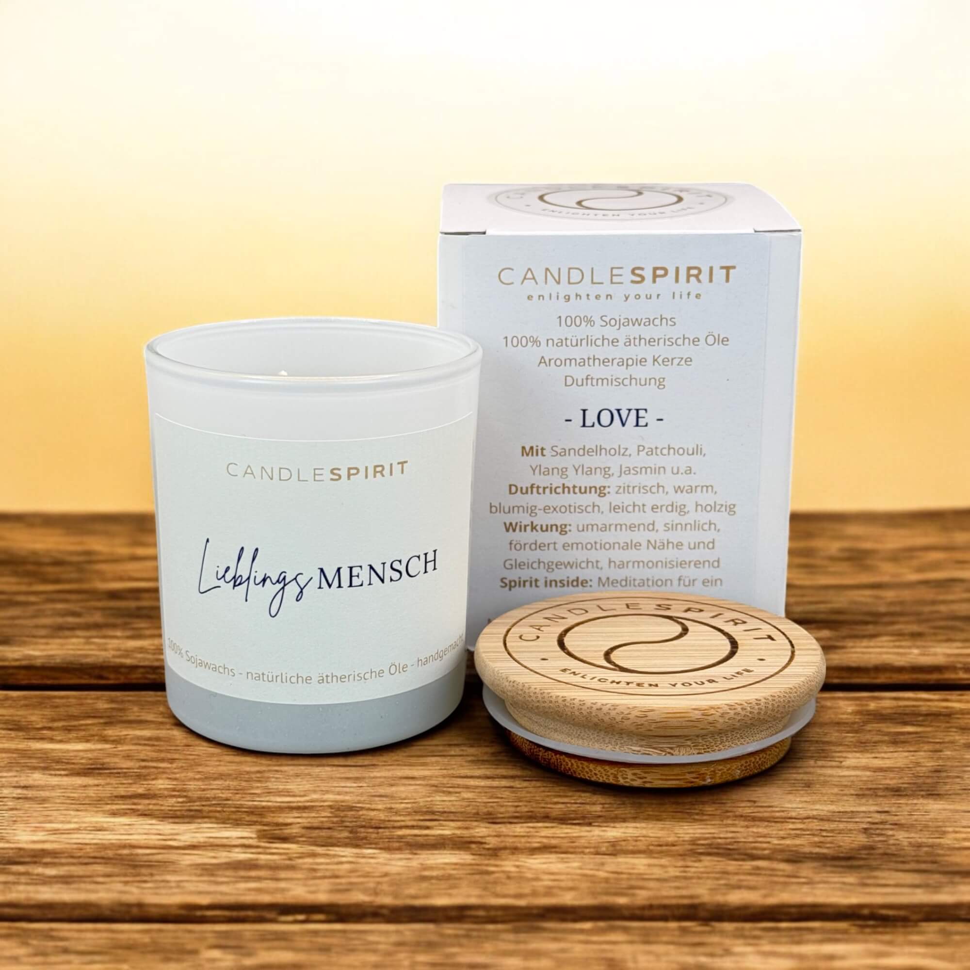 "Lieblingsmensch" | Aromatherapie Kerze | Gratis Meditation je Duft im Bambusdeckel