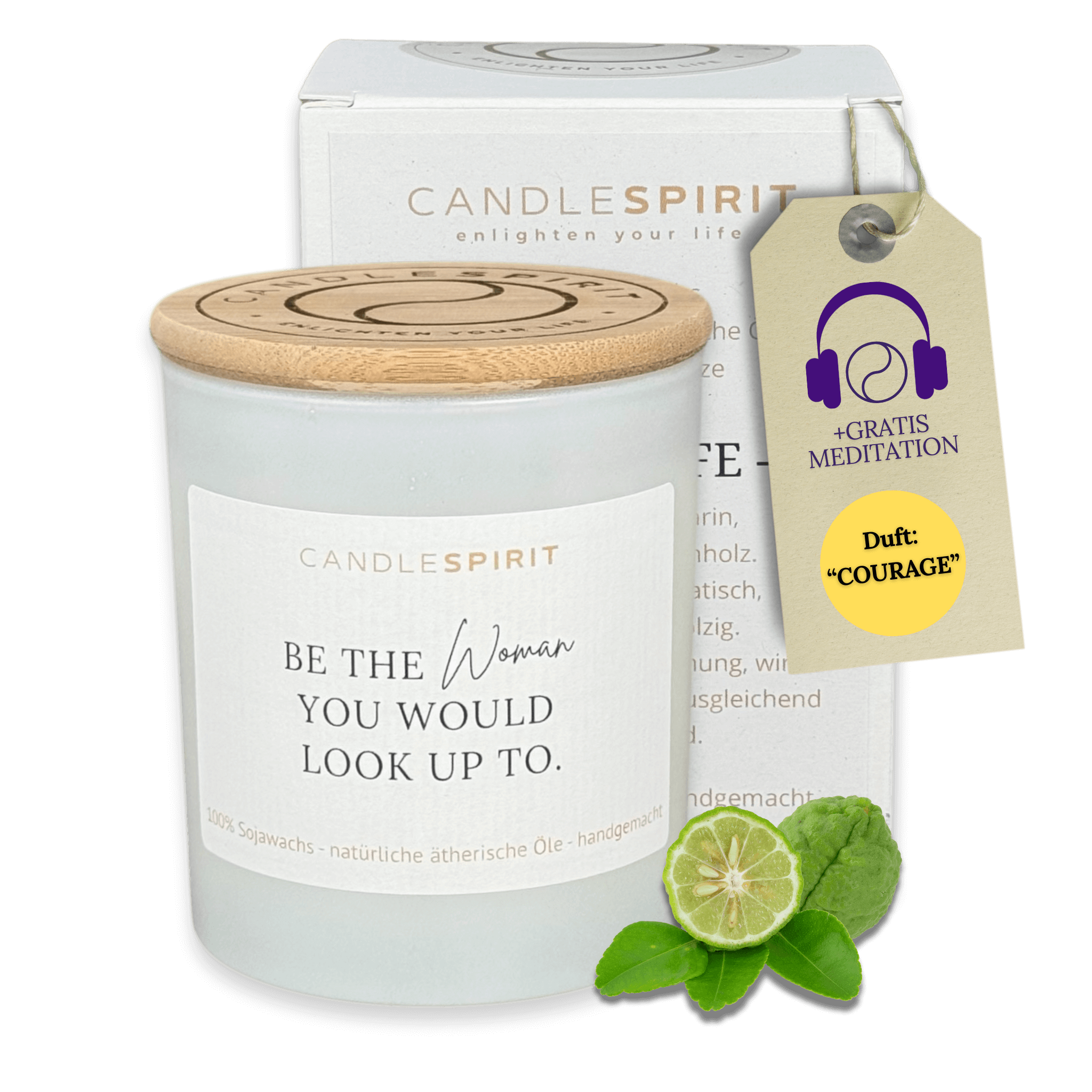 "Be the woman you would look up to." | Aromatherapie Kerze | Meditation passend je Duft im Bambusdeckel
