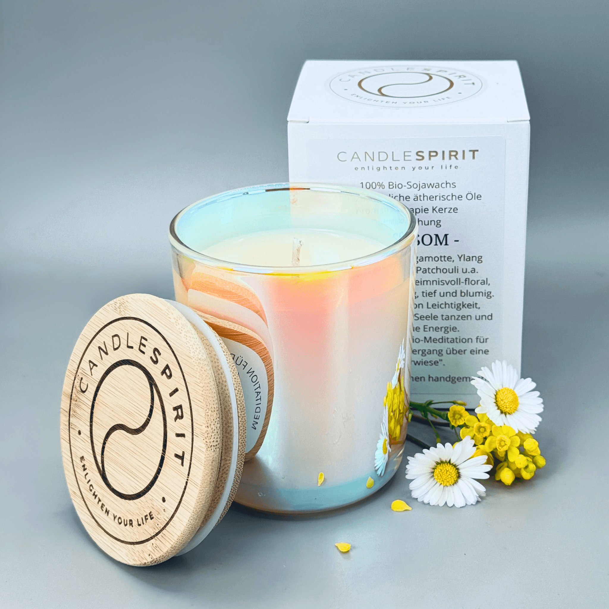 Duftkerze "Shine-BLOSSOM" riecht geheimnisvoll-floral & Audio-Meditation | ca. 45h Brenndauer