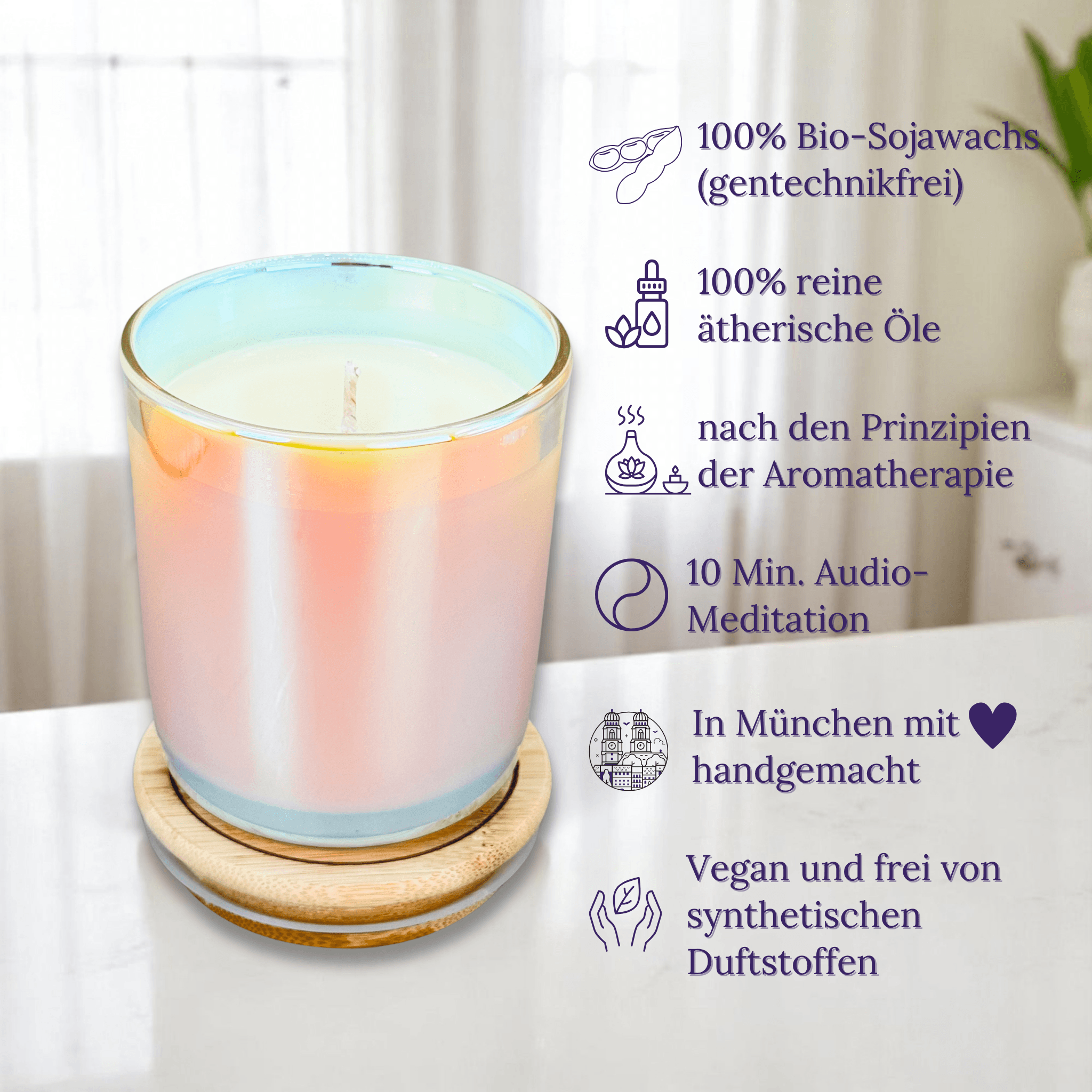 Duftkerze "Shine-JOY OF LIFE" riecht fruchtig-frisch nach Orange & Rosmarin & Audio-Meditation | ca. 45h Brenndauer