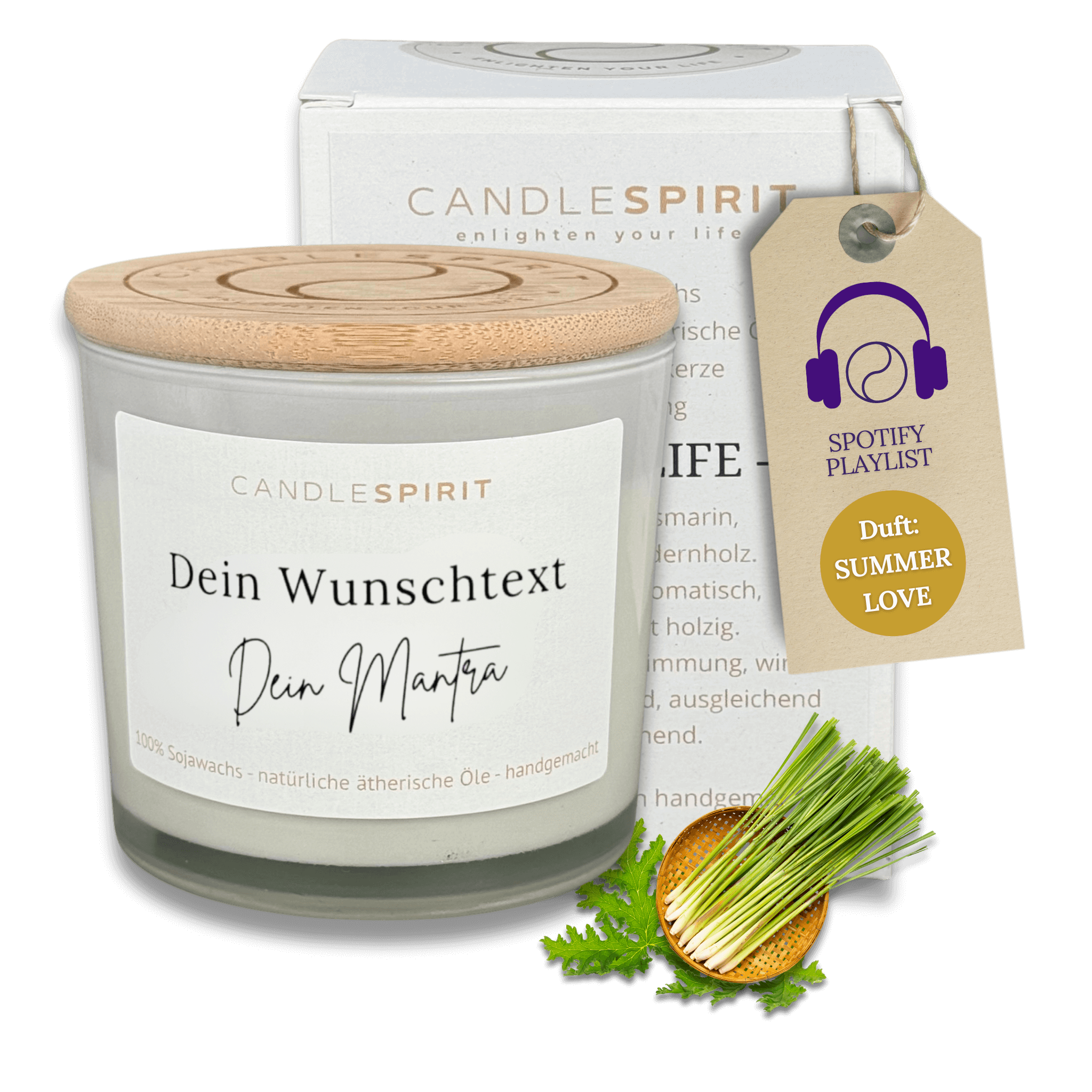 Personalisierbar "Dein Wunschtext. Dein Mantra" | Aromatherapie Duftkerze mit Meditation