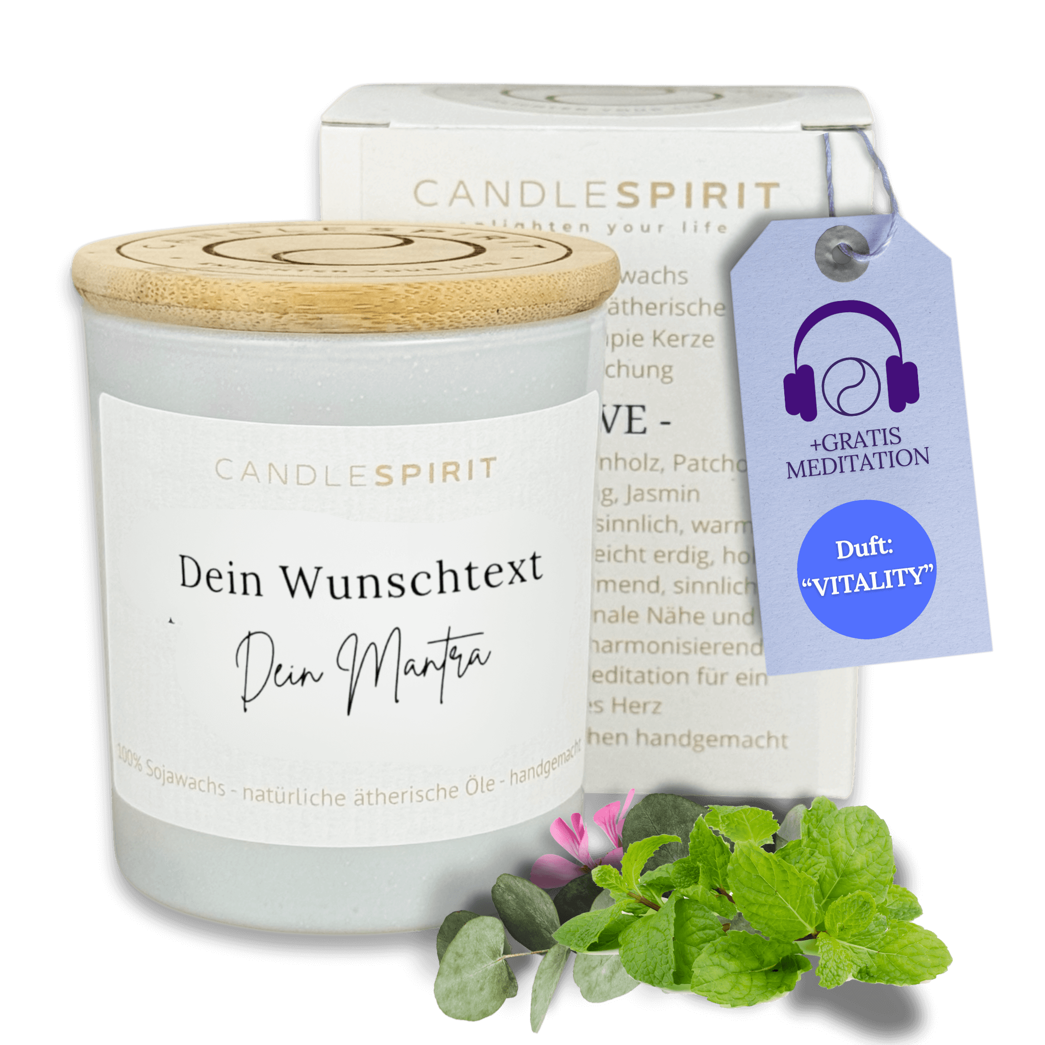 Personalisierbar "Dein Wunschtext. Dein Mantra" | Aromatherapie Duftkerze mit Meditation