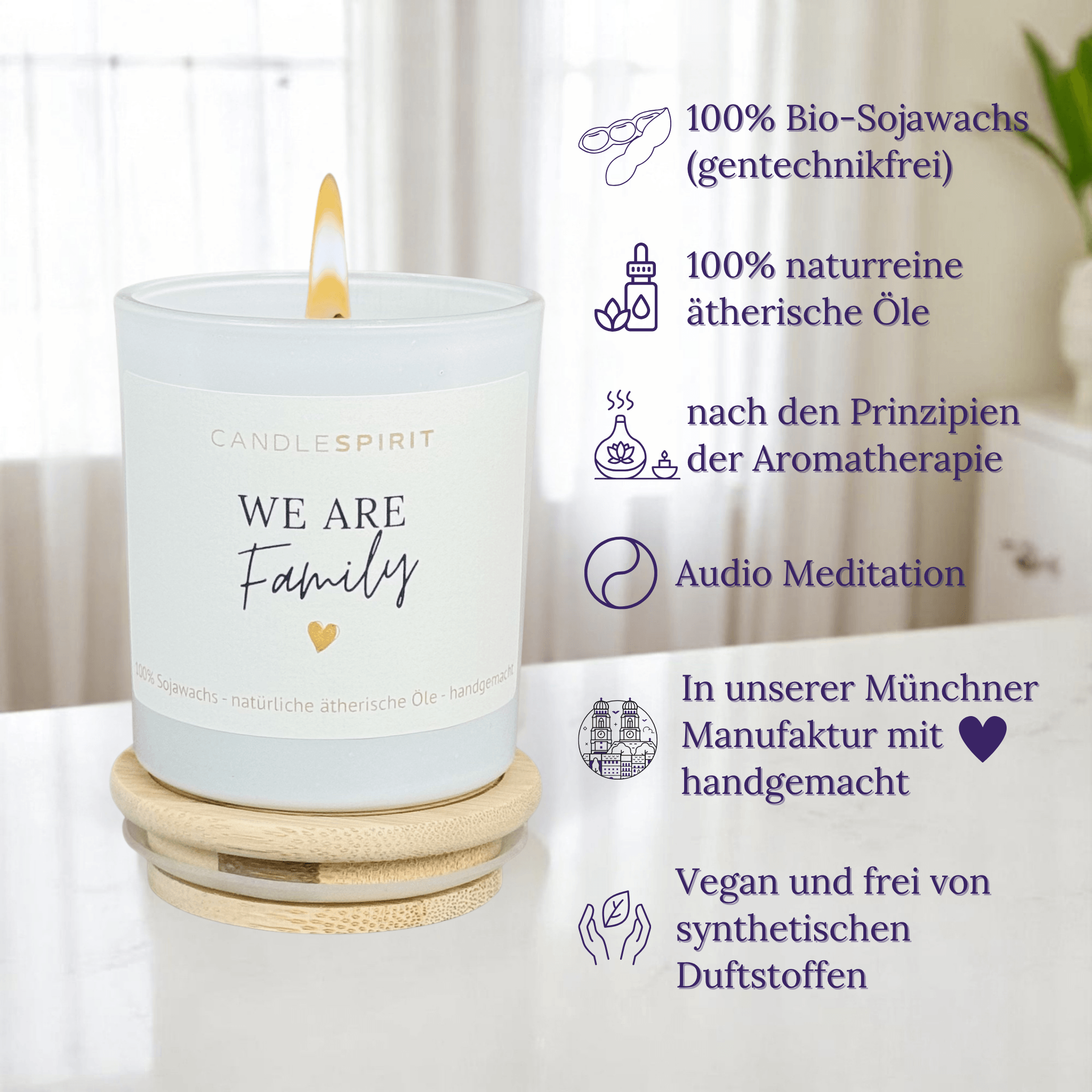 Duftkerze "We are Familie" riecht fruchtig-frisch nach Lebensfreude mit 10Min. Auszeit