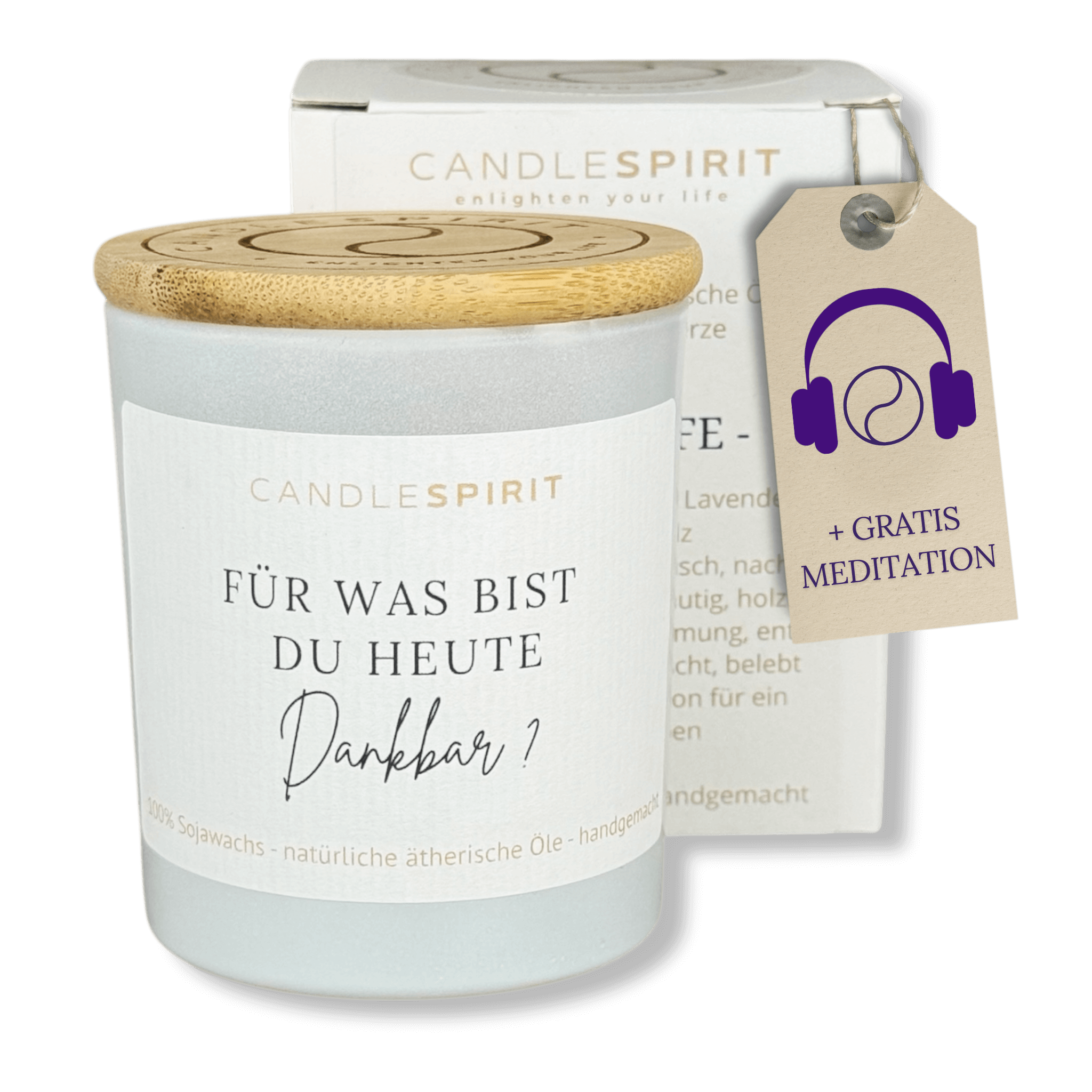 "Für was bist du heute dankbar?" | Aromatherapie Duftkerze & Gratis Meditation | Bio-Sojawachs