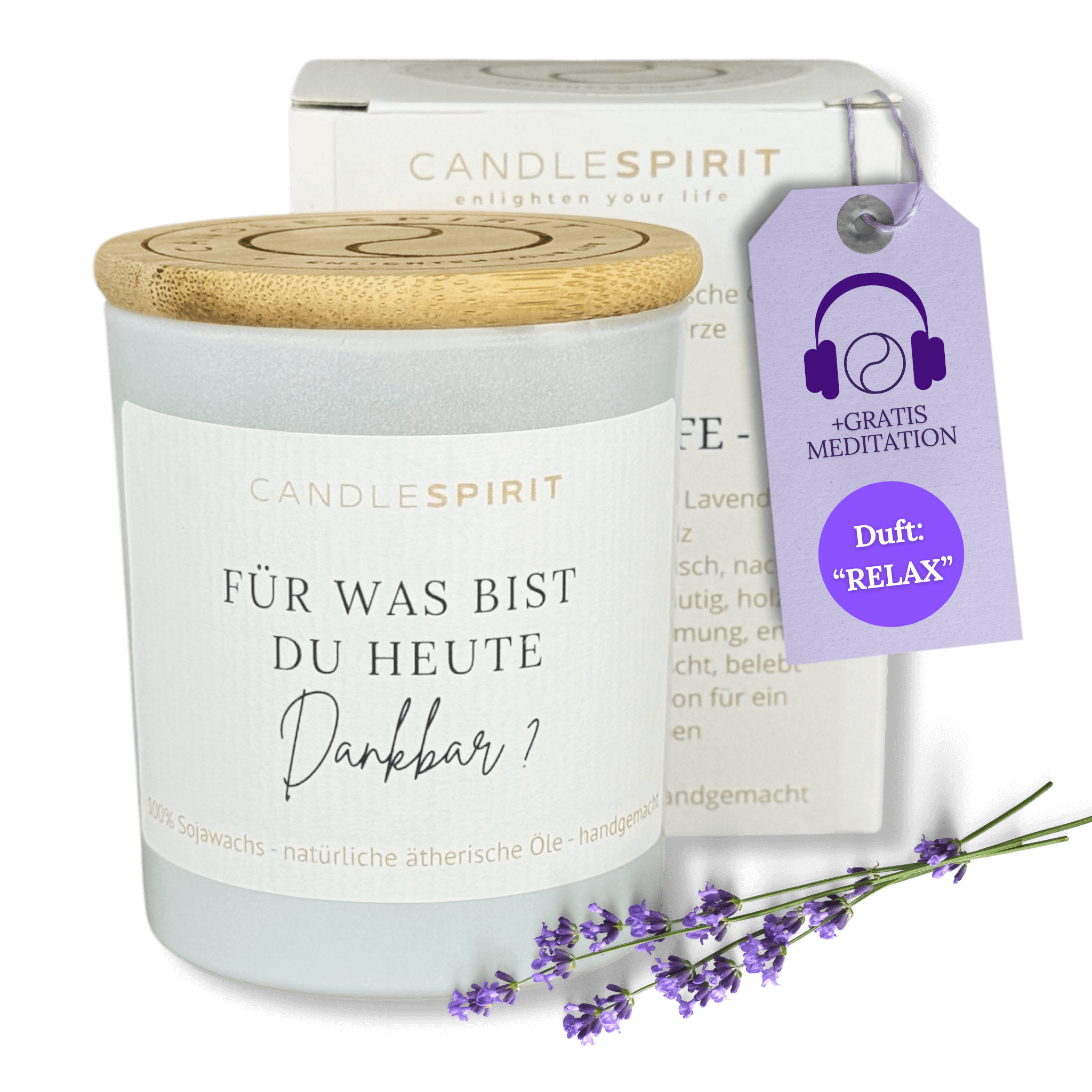 "Für was bist du heute dankbar?" | Aromatherapie Duftkerze & Gratis Meditation | Bio-Sojawachs