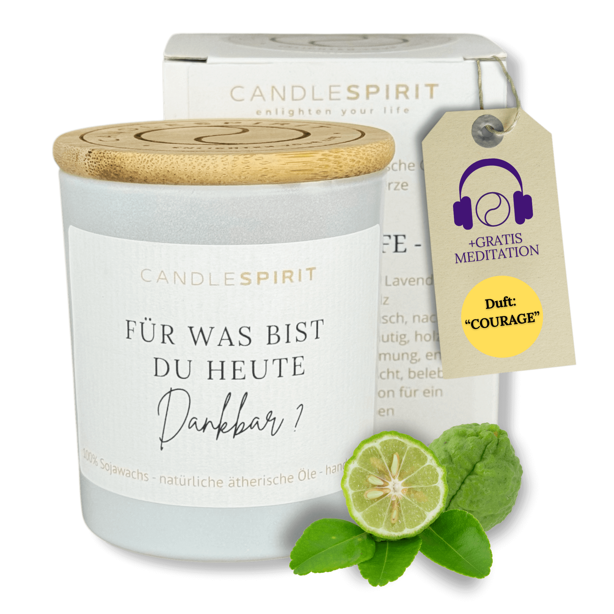 "Für was bist du heute dankbar?" | Aromatherapie Duftkerze & Gratis Meditation | Bio-Sojawachs
