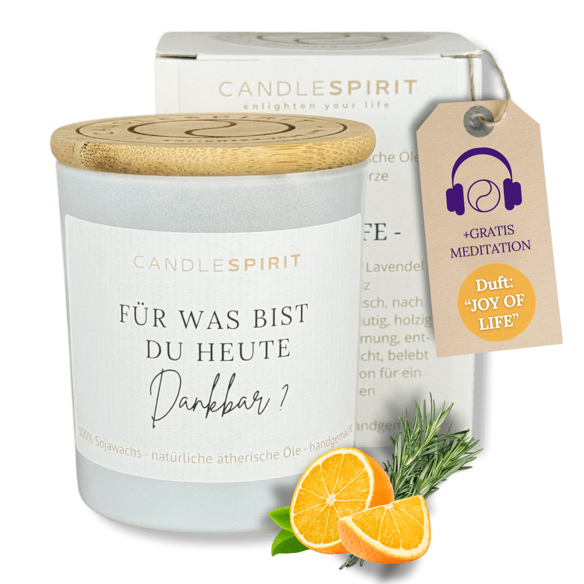 "Für was bist du heute dankbar?" | Aromatherapie Duftkerze & Gratis Meditation | Bio-Sojawachs