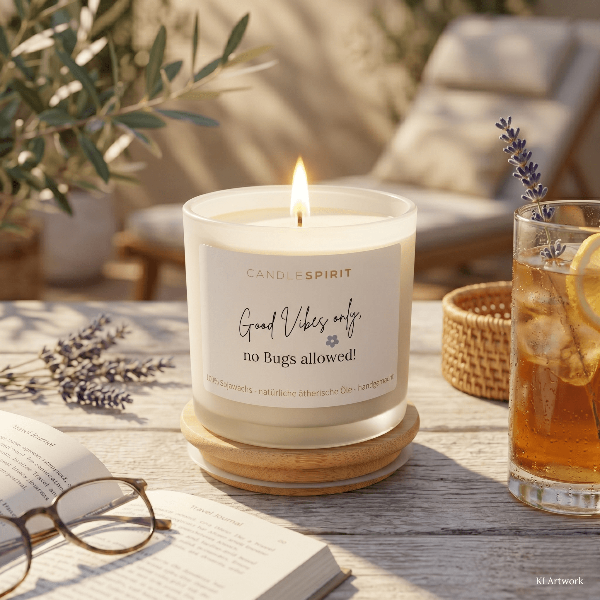 Duftkerze "Good Vibes only, no Bugs allowed!" Duft "SUMMERLOVE" aus Citronella & Lemongras | 50h