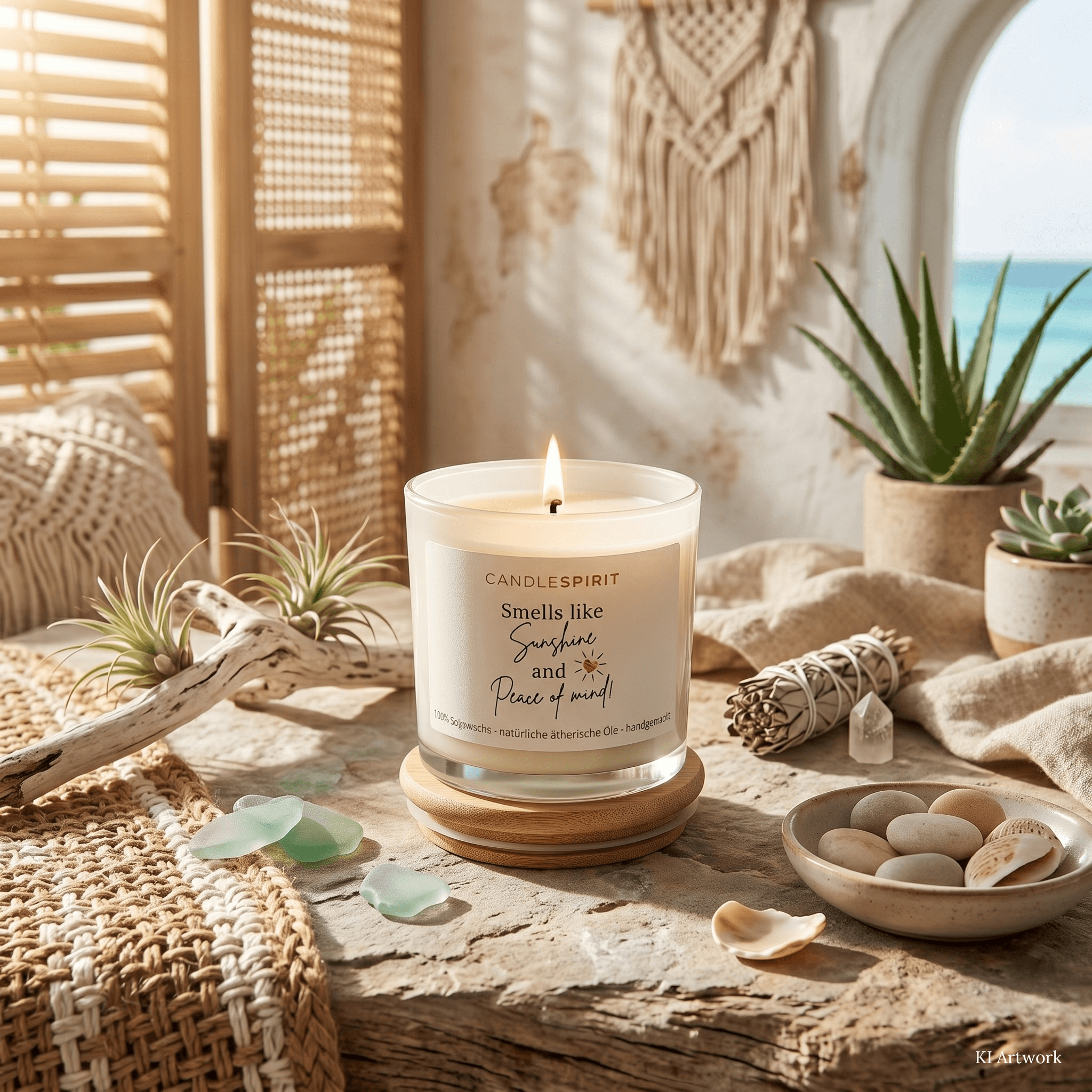 Duftkerze "Smells like Sunshine and Peace of Mind" Duft "SUMMERLOVE" aus Citronella & Lemongras | 50h
