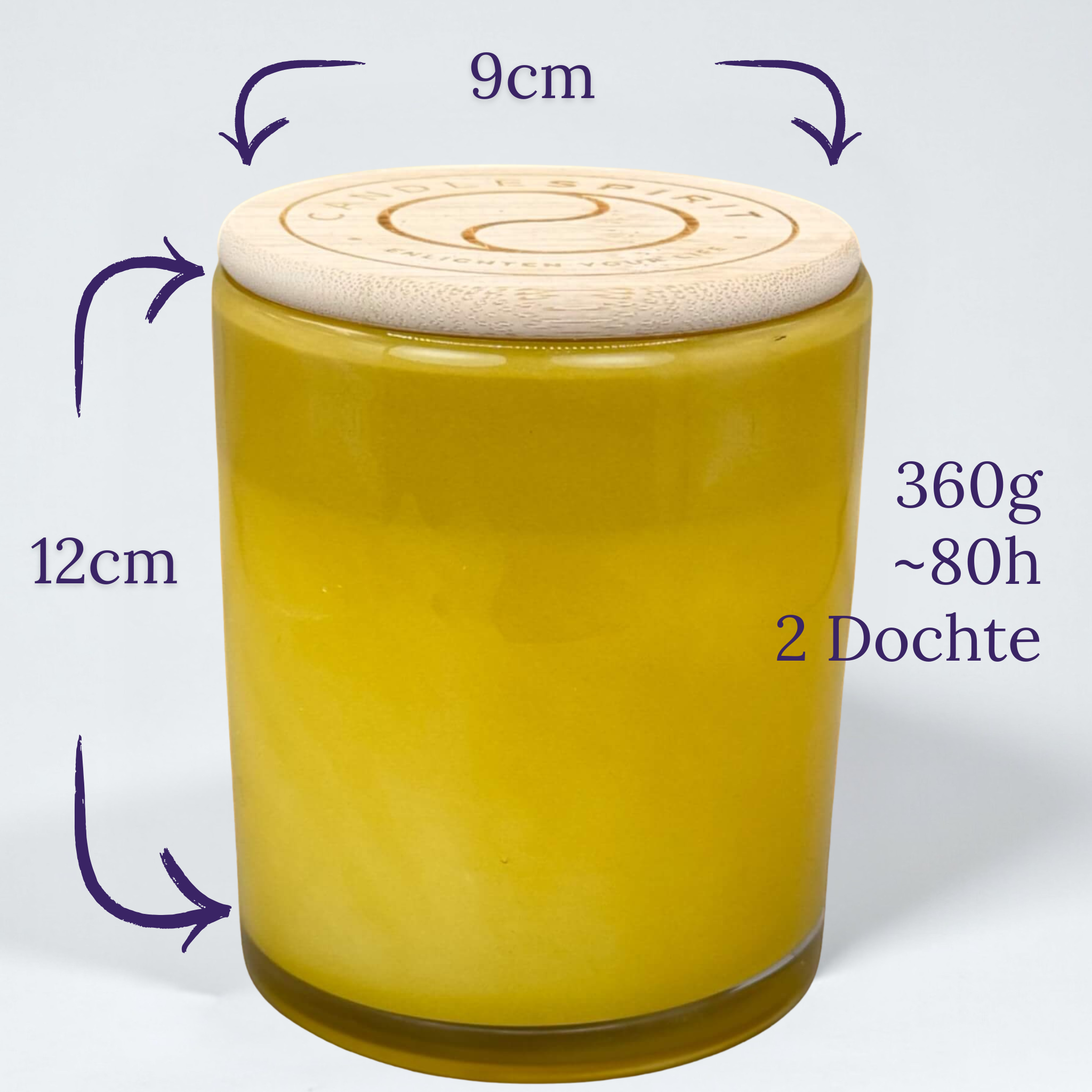 Extra große Duftkerze in Sonnengelb | Duft "JOY OF LIFE" | 360g Net | 80h Brennfreude