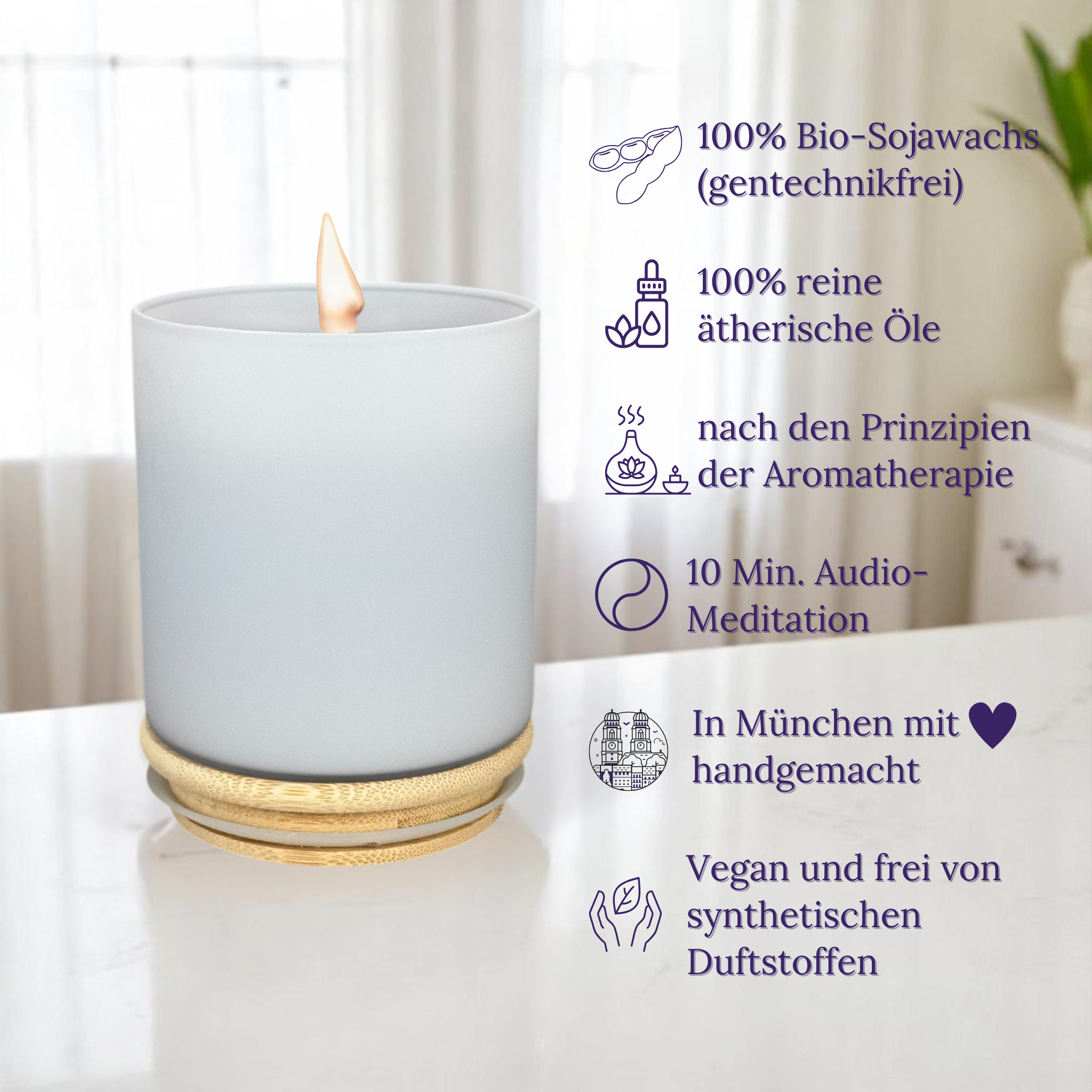 Sonderedition Duftkerze Grey mit dem Duft "JOY OF LIFE" mit ätherischen Ölen & Audio-Meditation | 60h Brennfreude