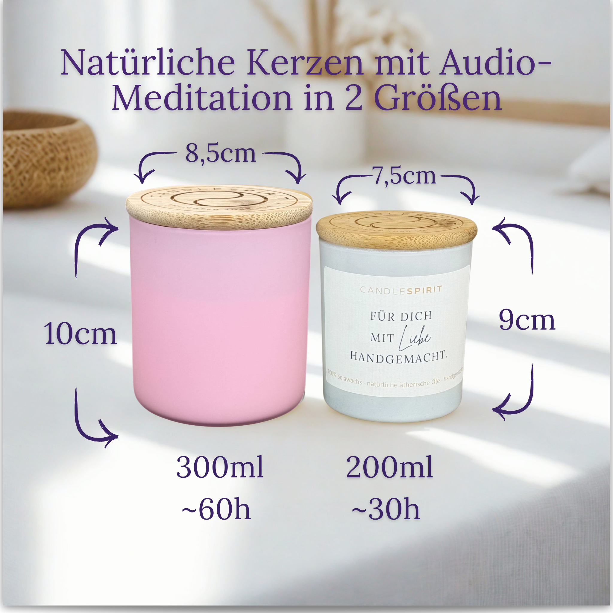 Duftkerze Rosé mit dem Duft "JOY OF LIFE" aus Orangen & Rosmarin 60h Brennfreude & Audio-Meditation