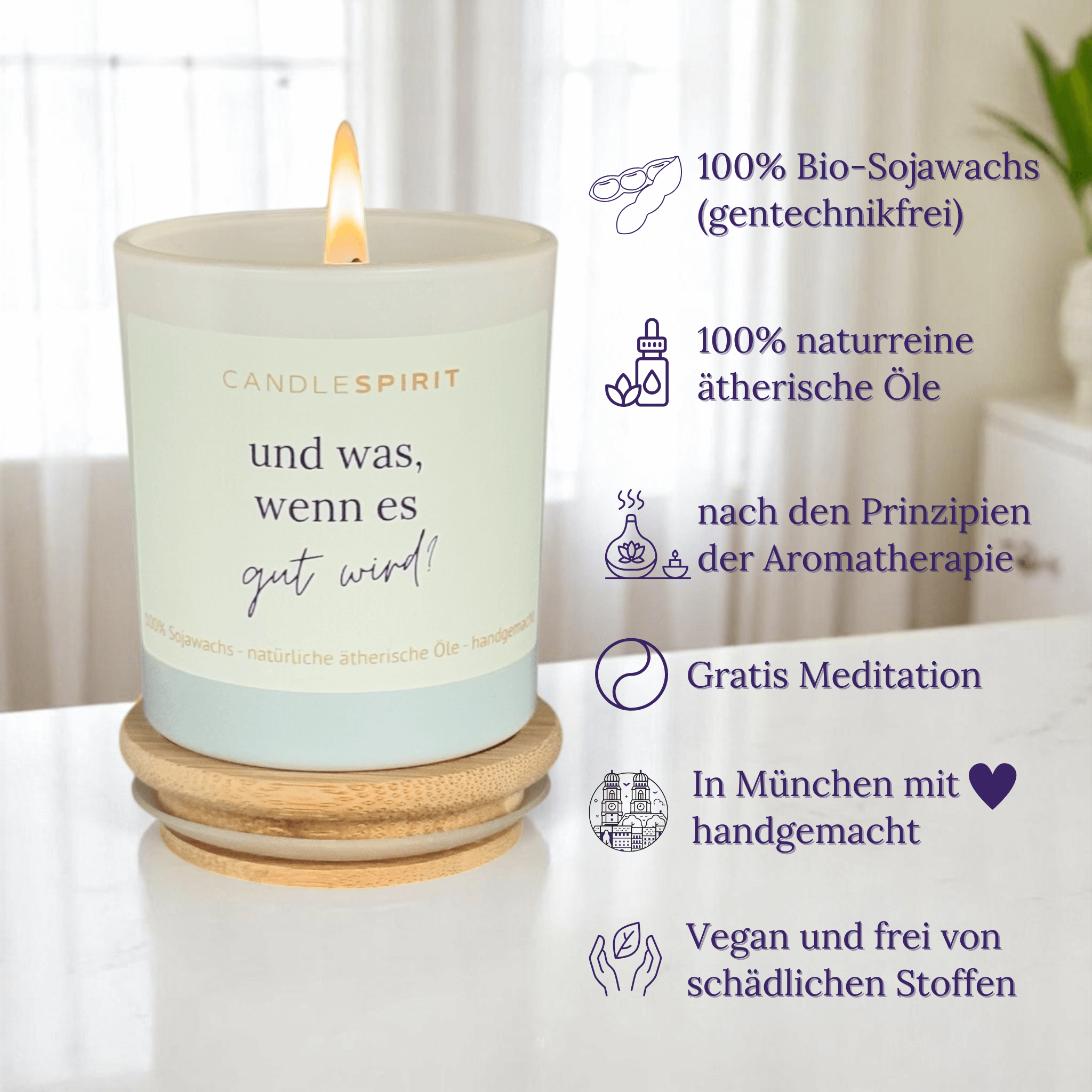"und was, wenn es gut wird?" | Duftkerze mit ätherischen Ölen & Audio Meditation