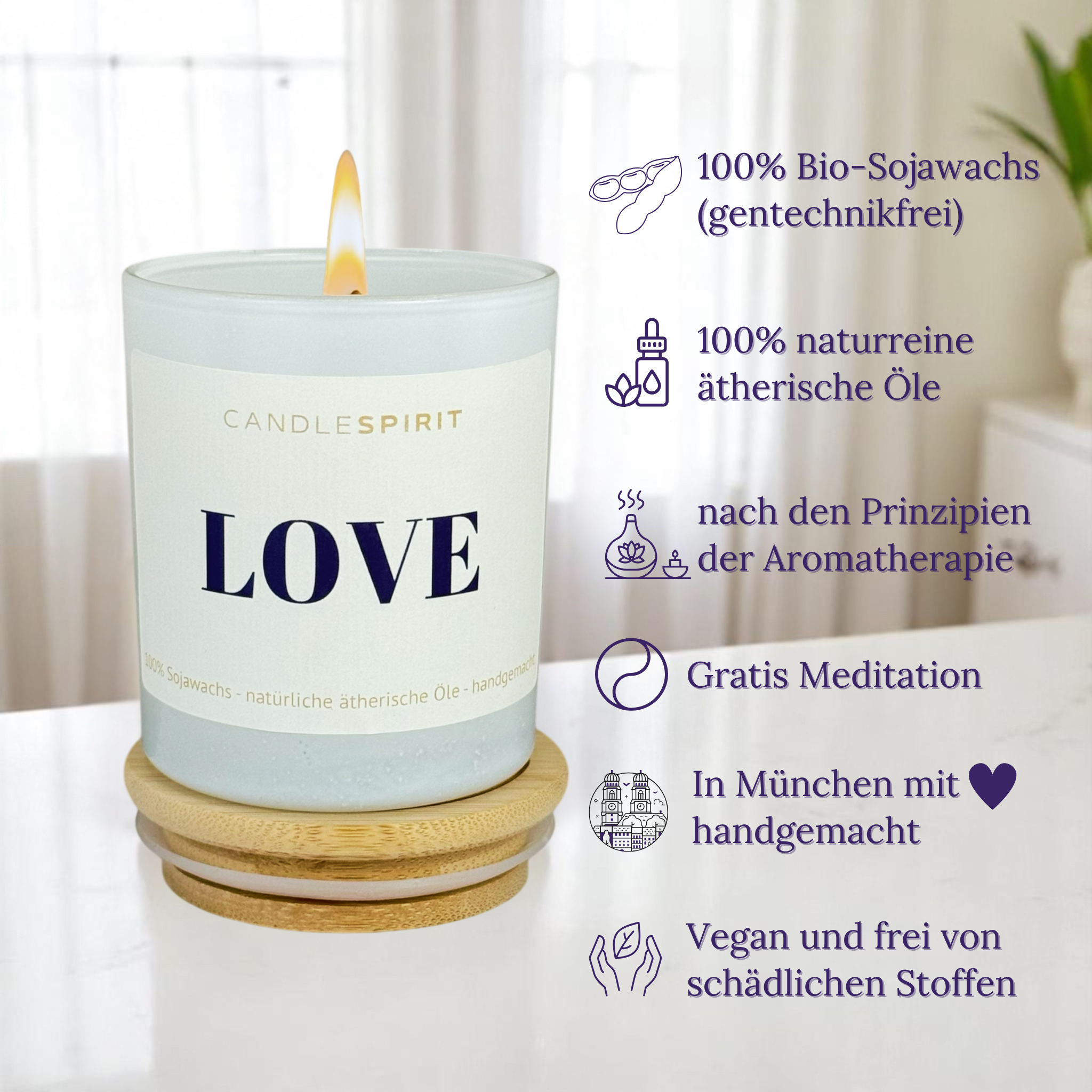 "LOVE" | Duftkerze mit ätherischen Ölen & Audio-Meditation