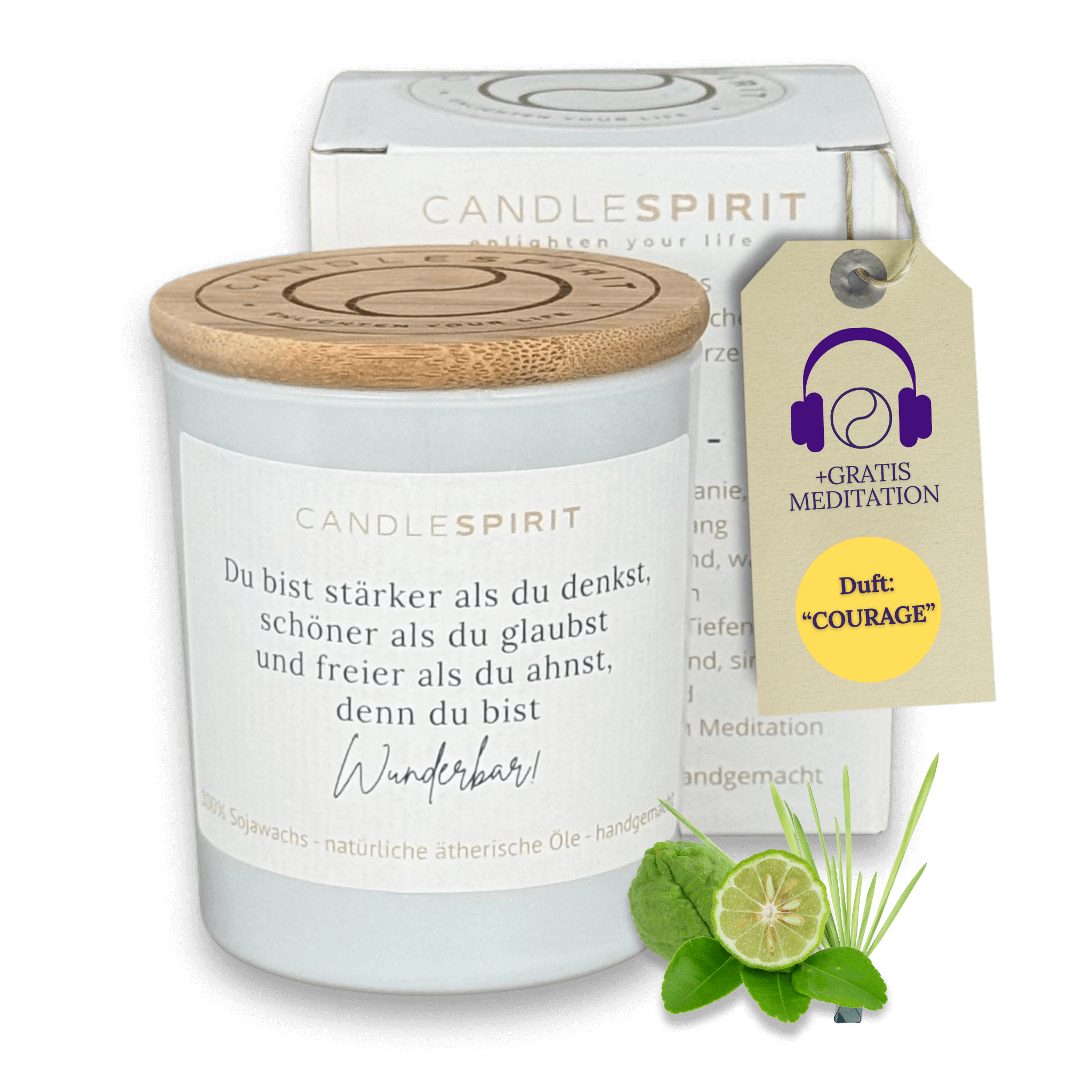 "Du bist stärker als Du denkst, schöner als Du glaubst und freier als Du ahnst, denn Du bist wunderbar." | Aromatherapie Duftkerze & Gratis Meditation | Bio-Sojawachs
