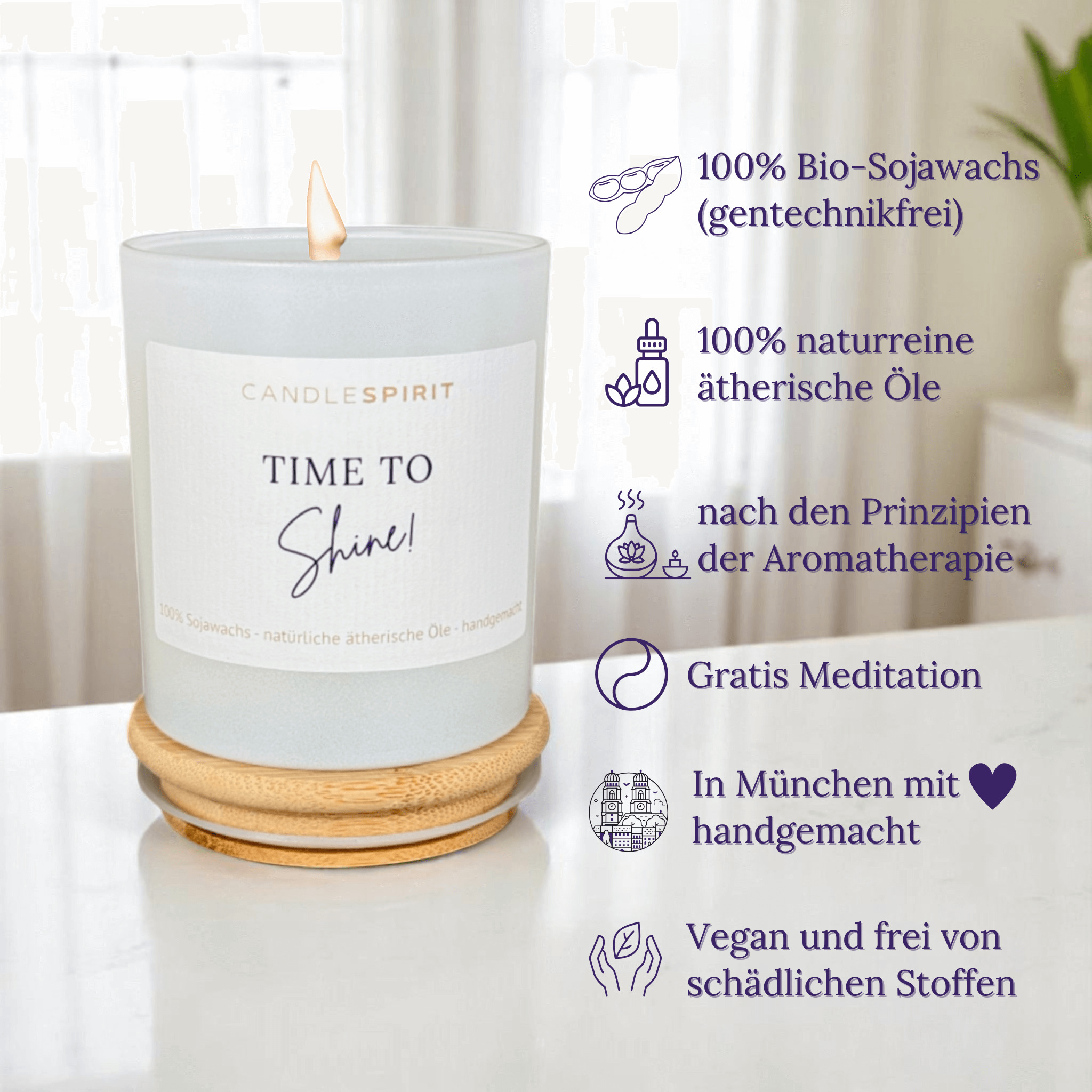 "Time to Shine!" | Aromatherapie Duftkerze mit Meditation