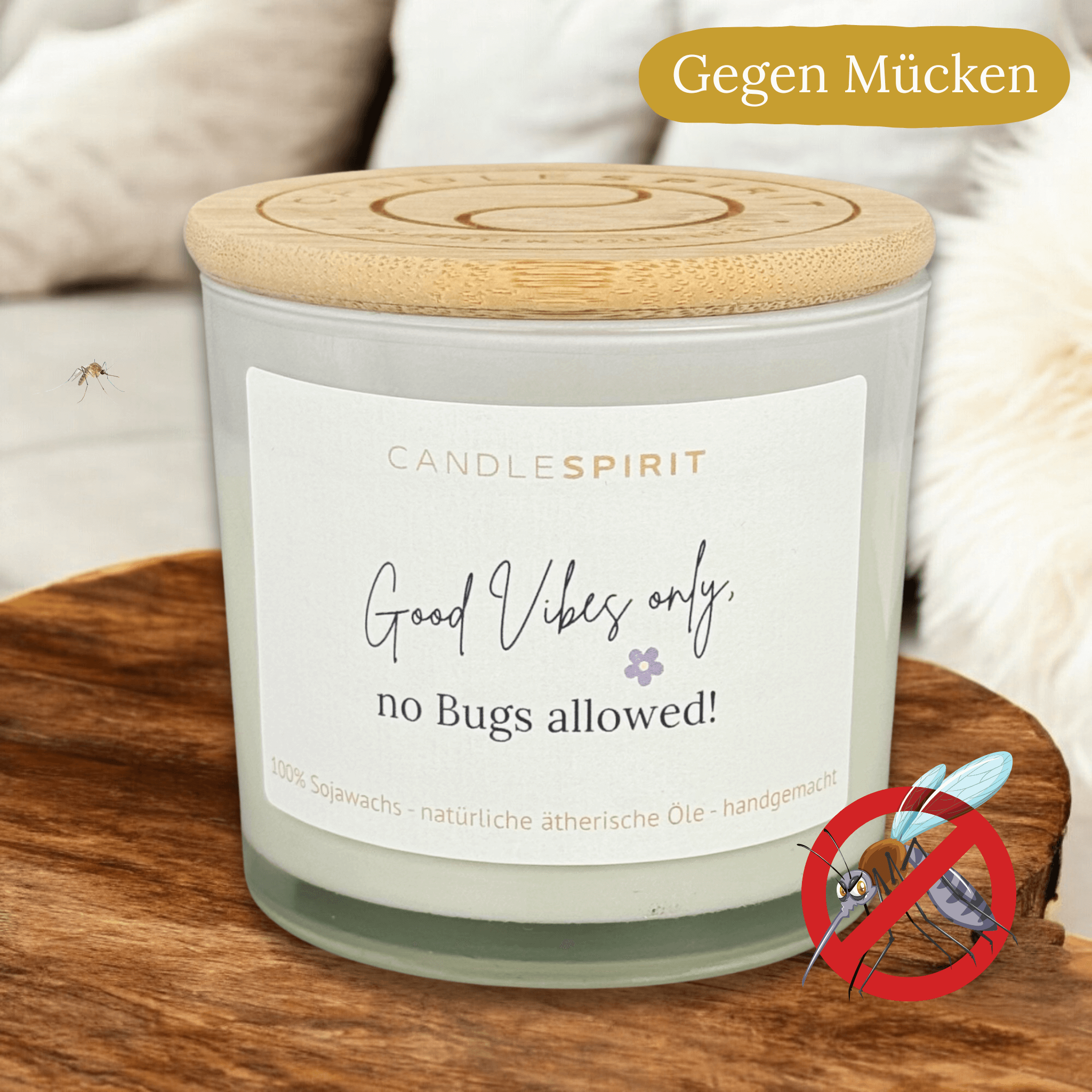 "Good Vibes only, no Bugs allowed!" | Outdoor Aromatherapie Duftkerze | Duft "SUMMERLOVE" aus Citronella und Lemongrass | 50h