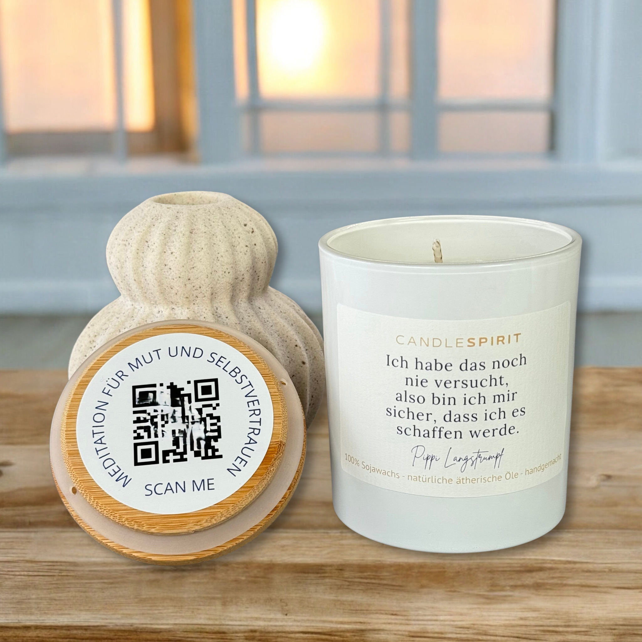 "Ich habe das noch nie vesucht, also bin ich mir sicher, dass ich es schaffen werde. Pippi Langstrumpf" | Aromatherapie Duftkerze & Gratis Meditation | Bio-Sojawachs