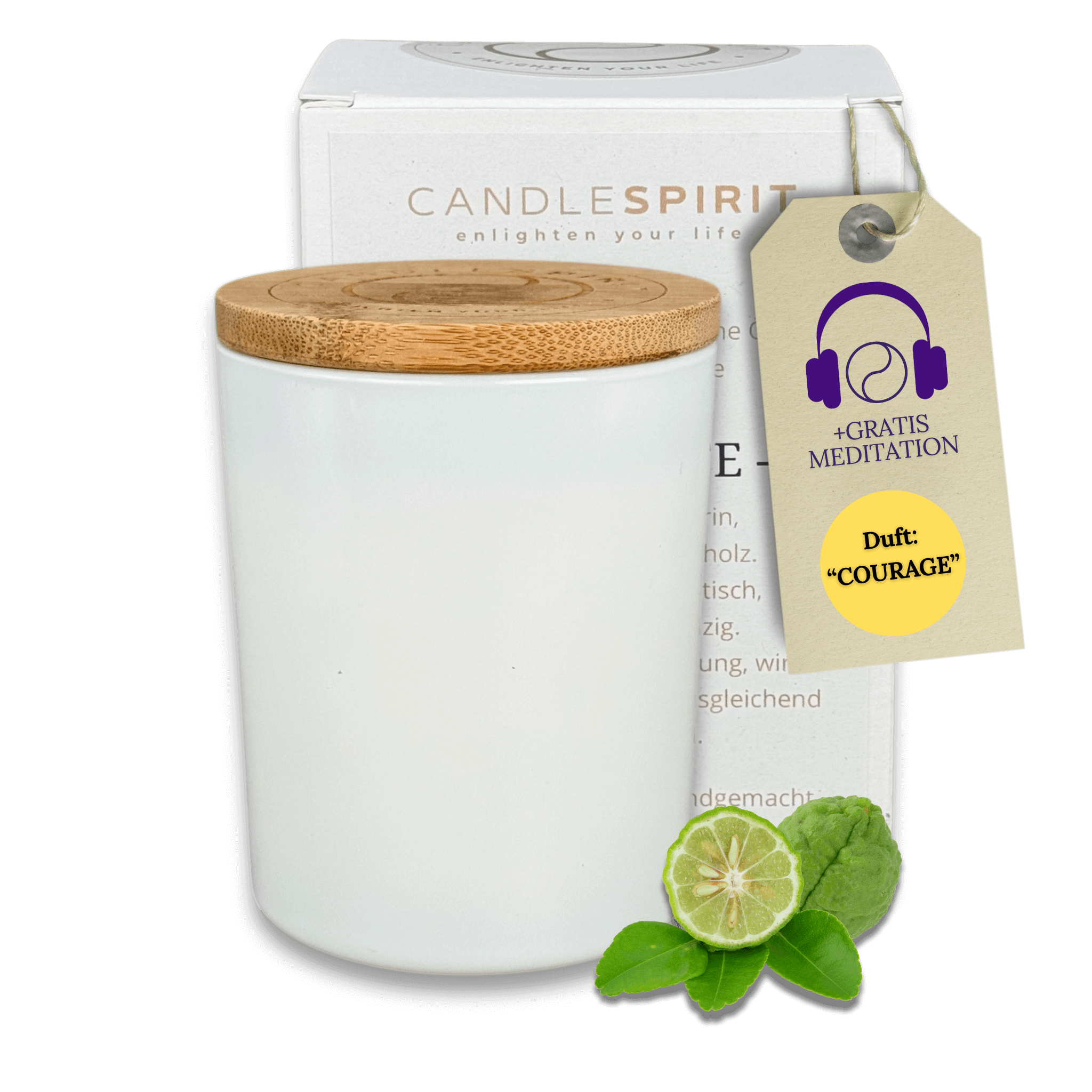 OUTLET – Aromatherapie Duftkerze | Duft COURAGE | ohne Label | Bio-Sojawachs | Gratis Meditation