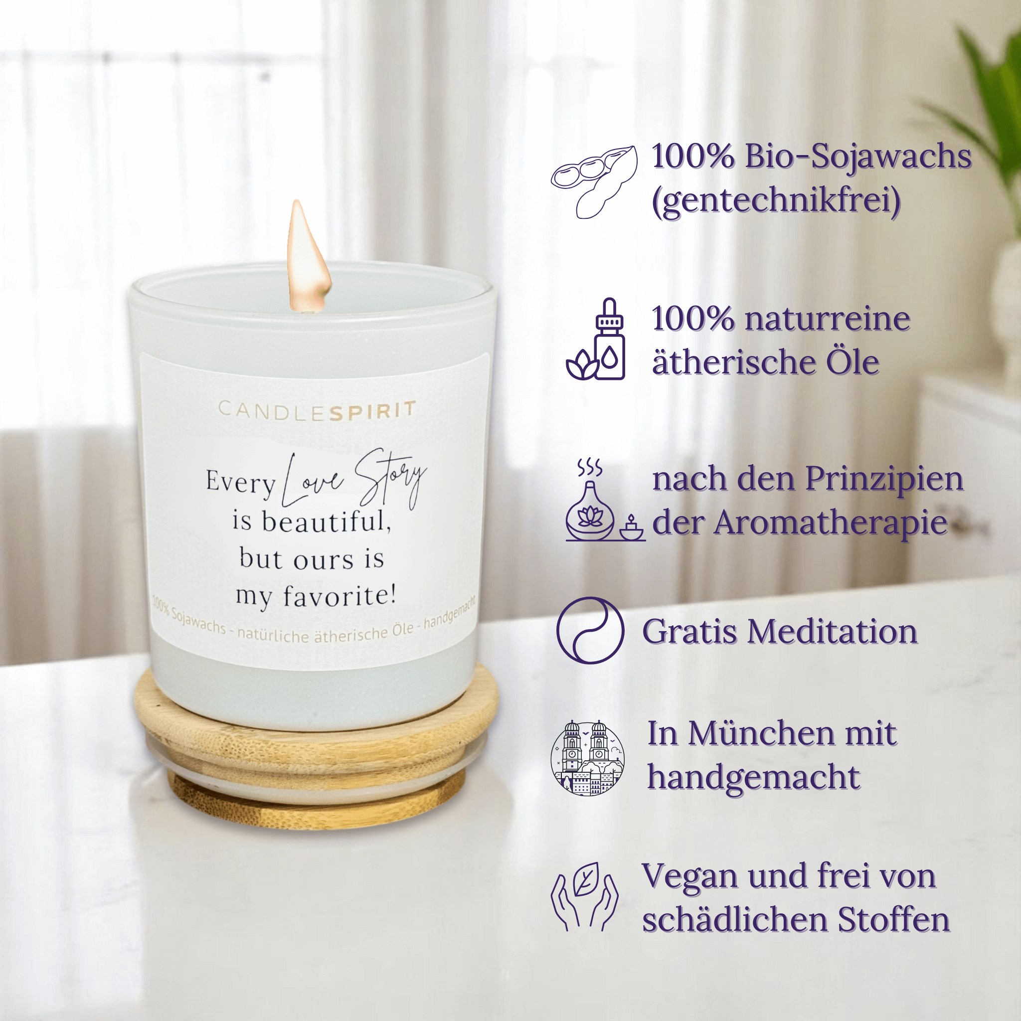 "Every love story is beautiful, but ours is my favorite!" | Aromatherapie Kerze mit Meditation