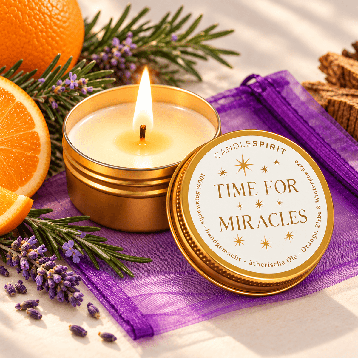 Audio-Duftkerze "TIME FOR MIRACLES" in Reisegröße | Duft WINTERZAUBER ätherische Öle & Audio-Meditation 50ml