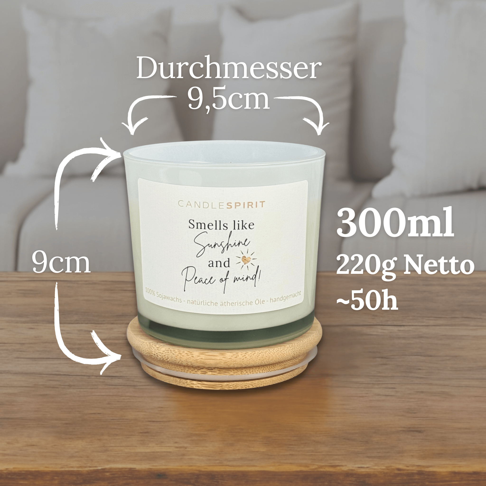 Duftkerze "Smells like Sunshine and Peace of Mind" Duft "SUMMERLOVE" aus Citronella & Lemongras | 50h
