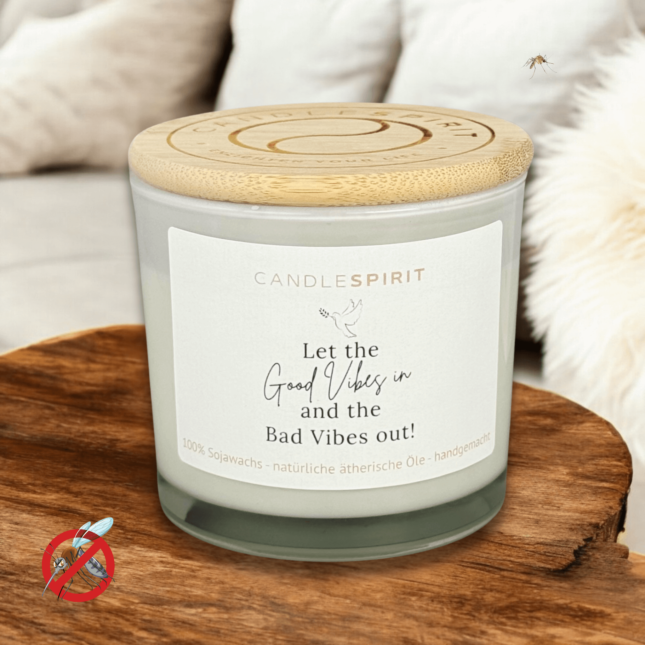 "Let the Good Vibes in and the Bad Vibes out!" | Outdoor Aromatherapie Duftkerze | Duft "SUMMERLOVE" aus Citronella und Lemongrass | 50h