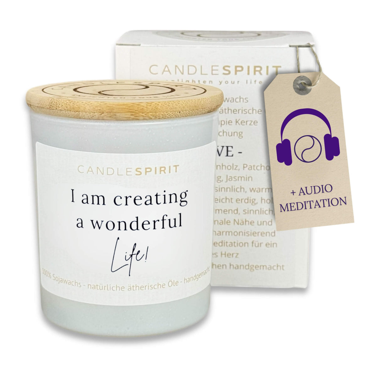 Audio-Duftkerze "I am creating a wonderful life" mit ätherischen Ölen & Audio-Meditation2