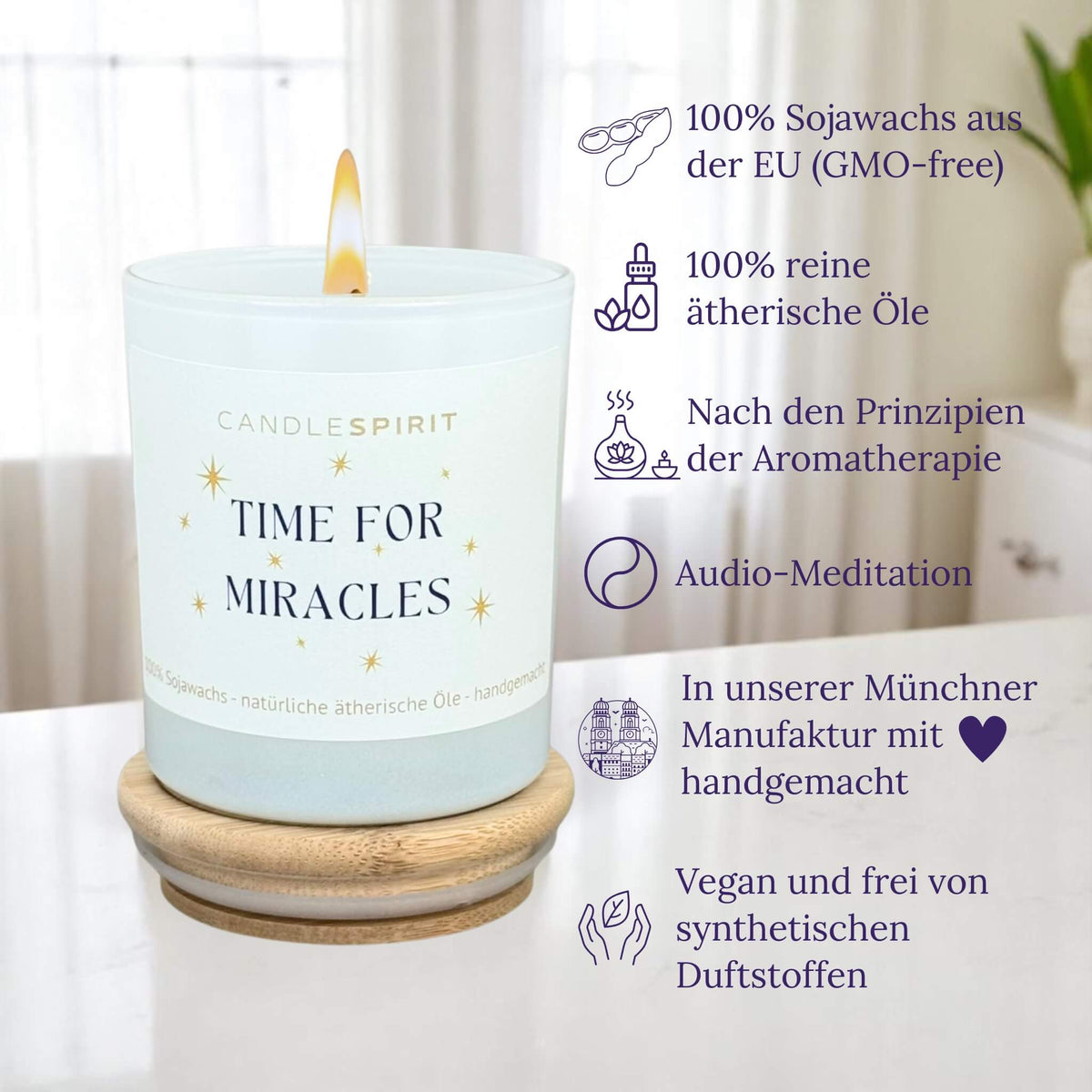 Audio-Duftkerze "Time for Miracles" Duft WINTERZAUBER mit ätherischen Ölen & Audio-Meditation