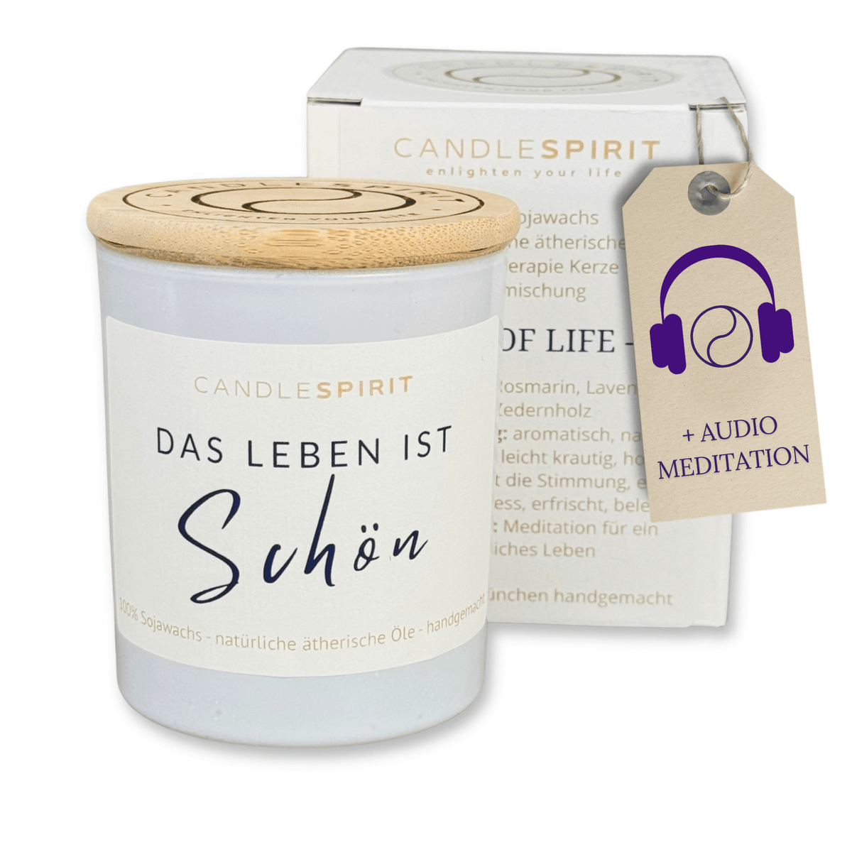 Audio-Duftkerze "Das Leben ist schön" mit ätherischen Ölen & Audio-Meditation