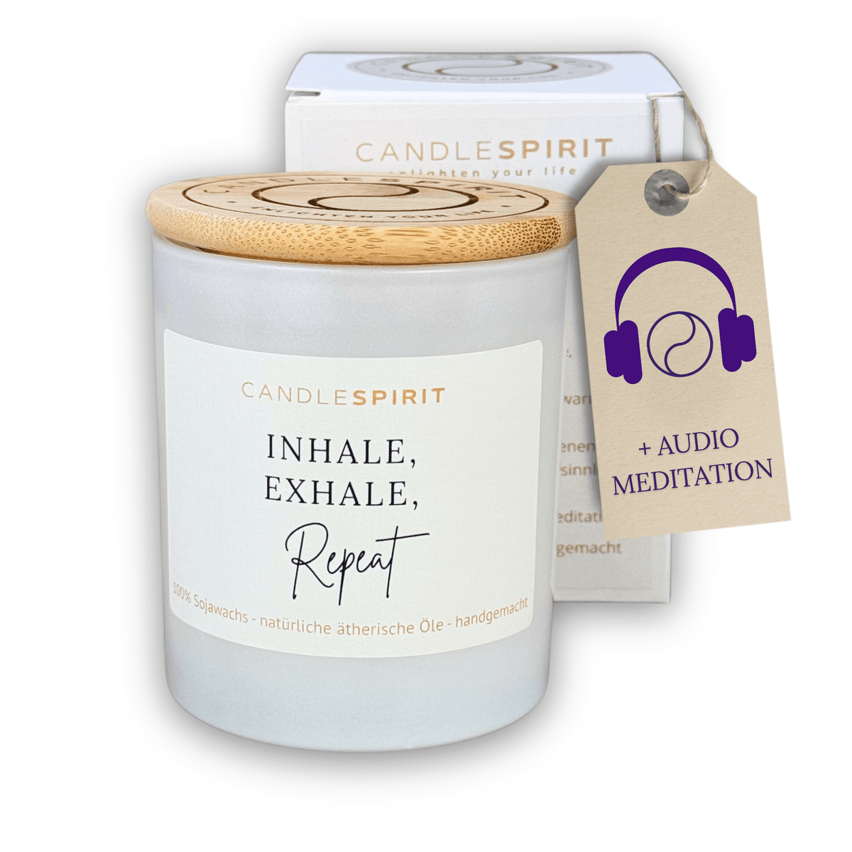Audio-Duftkerze "Inhale, Exhale - Repeat" mit ätherischen Ölen & Audio-Meditation