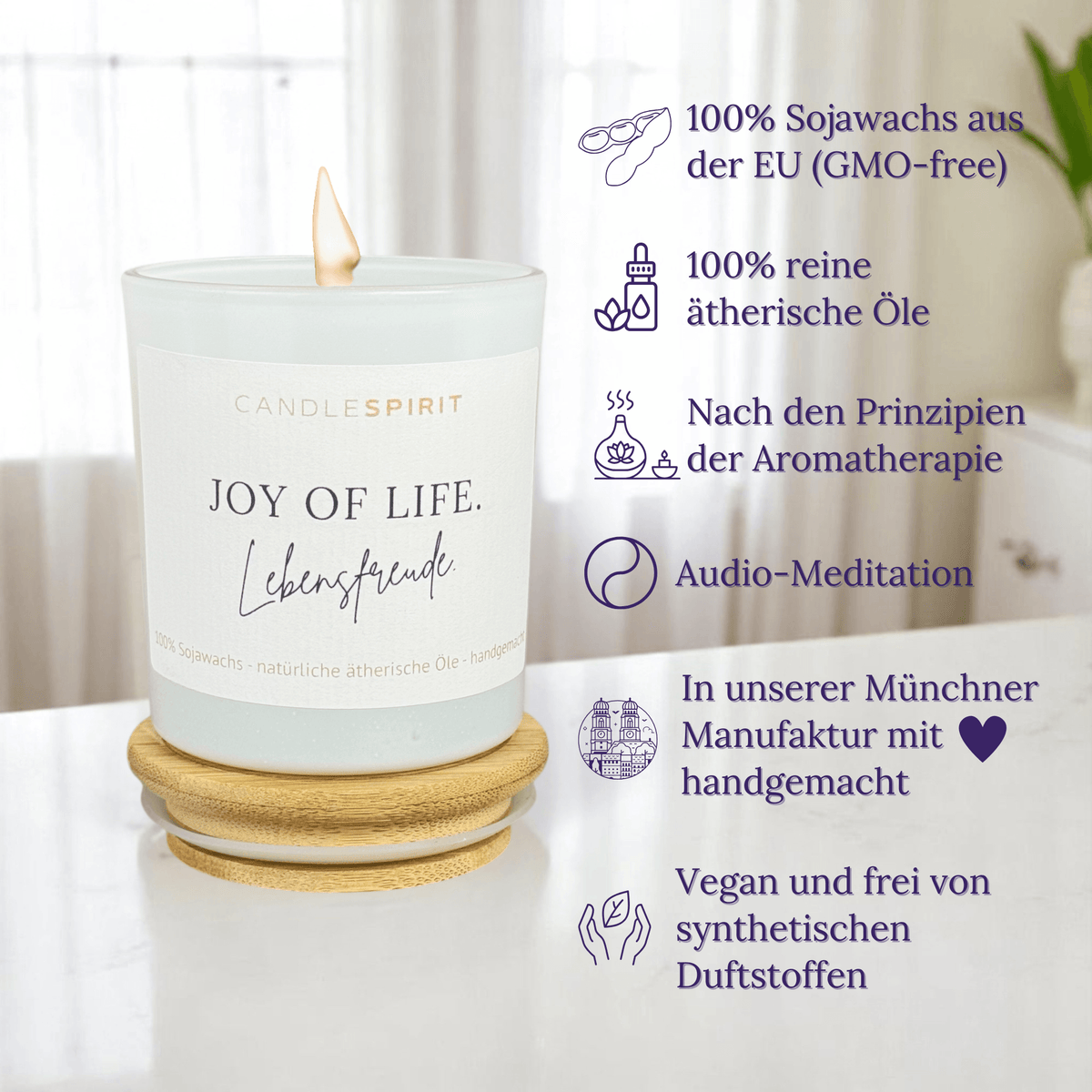 Audio-Duftkerze "JOY OF LIFE. Lebensfreude" USPs