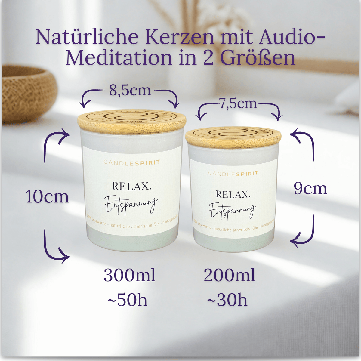 Audio-Duftkerze "RELAX. Entspannung." in 2 Größem