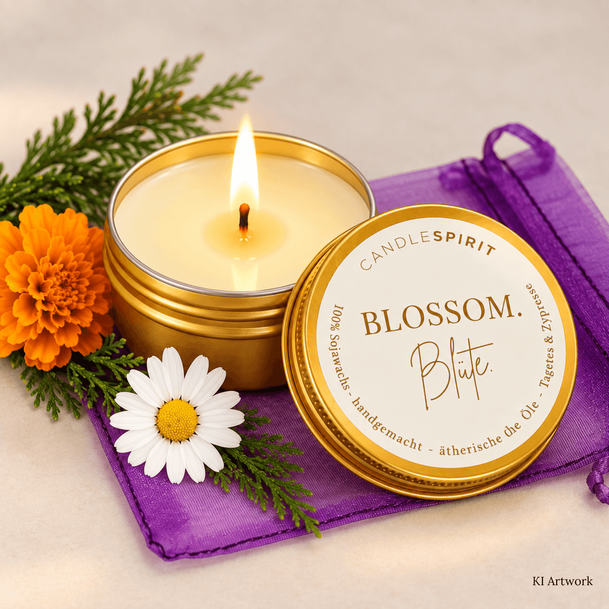 BLOSSOM Duftkerze Reisekerze riecht blumig nach Sommer mit Audio-MEditation
