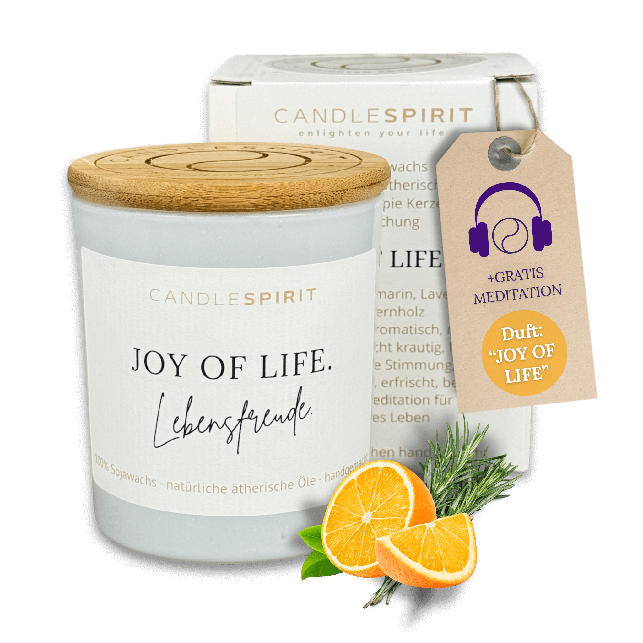 "JOY OF LIFE. Lebensfreude" | Aromatherapie Duftkerze &  Gratis Meditation | Bio-Sojawach