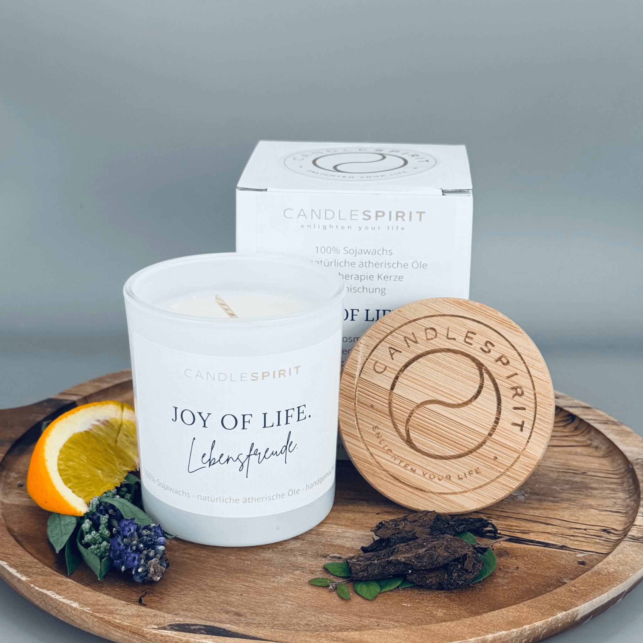"JOY OF LIFE. Lebensfreude" | Aromatherapie Duftkerze &  Gratis Meditation | Bio-Sojawach