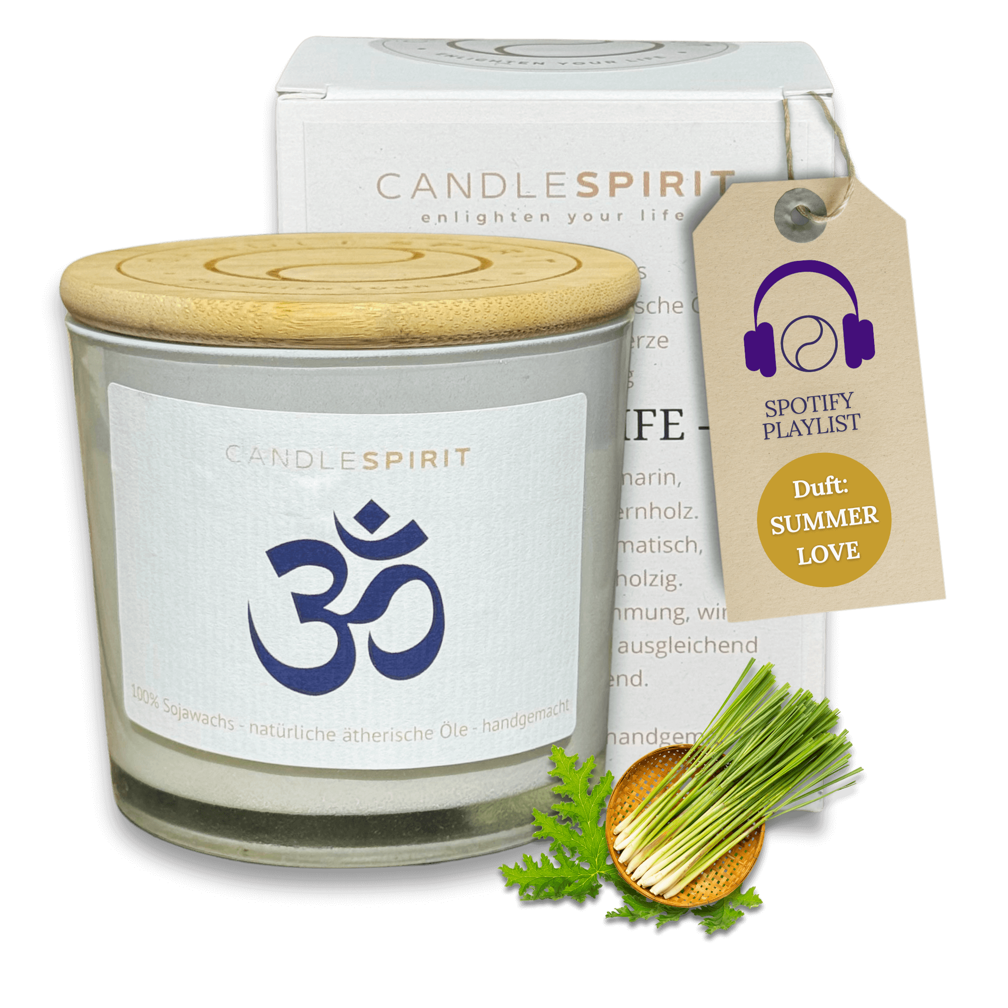 "OM" | Outdoor Aromatherapie Duftkerze | Duft "SUMMERLOVE" aus Citronella und Lemongrass | 50h
