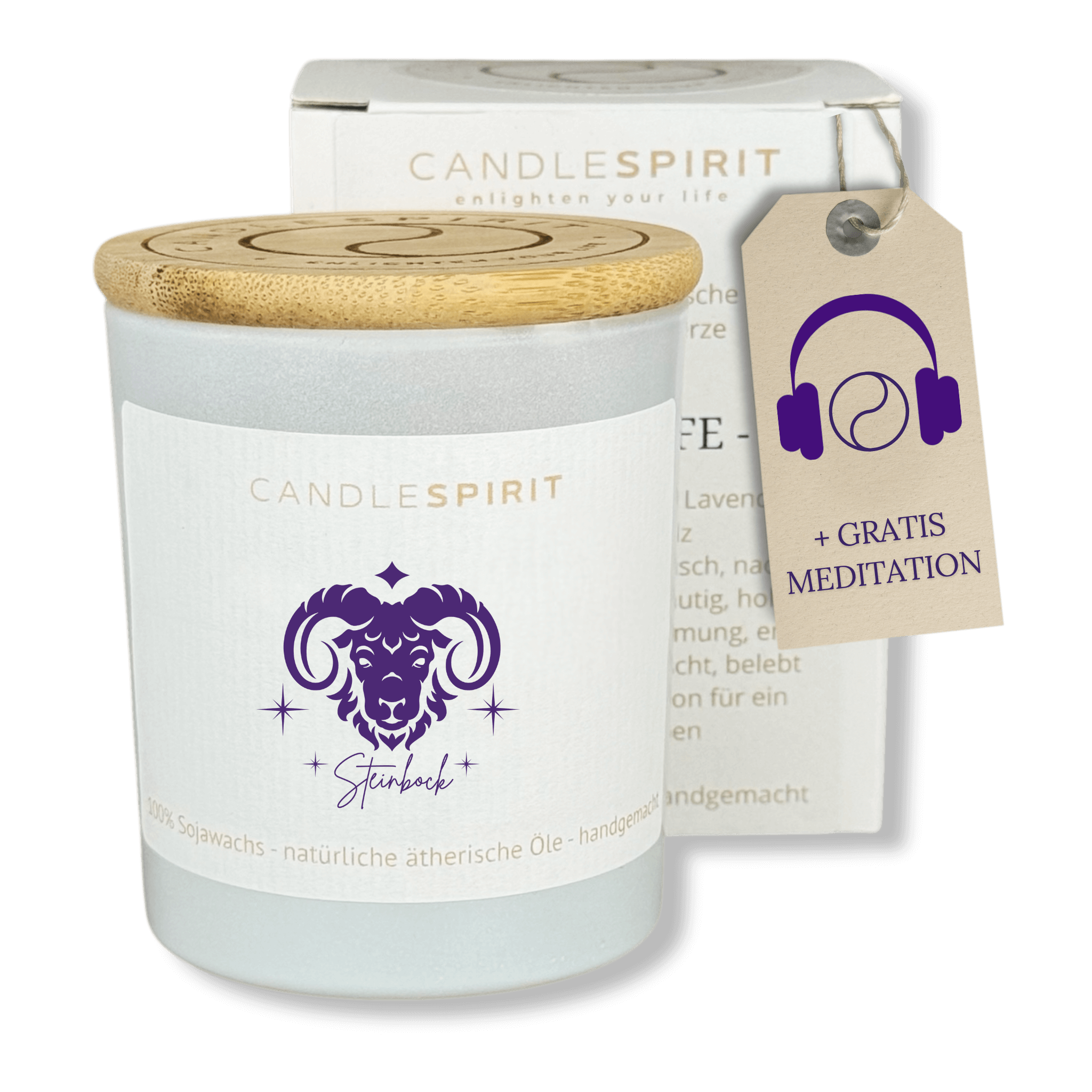 Sternzeichen "Steinbock" | Duft "JOY OF LIFE" | Aromatherapie Duftkerze &  Gratis Meditation | Bio-Sojawachs
