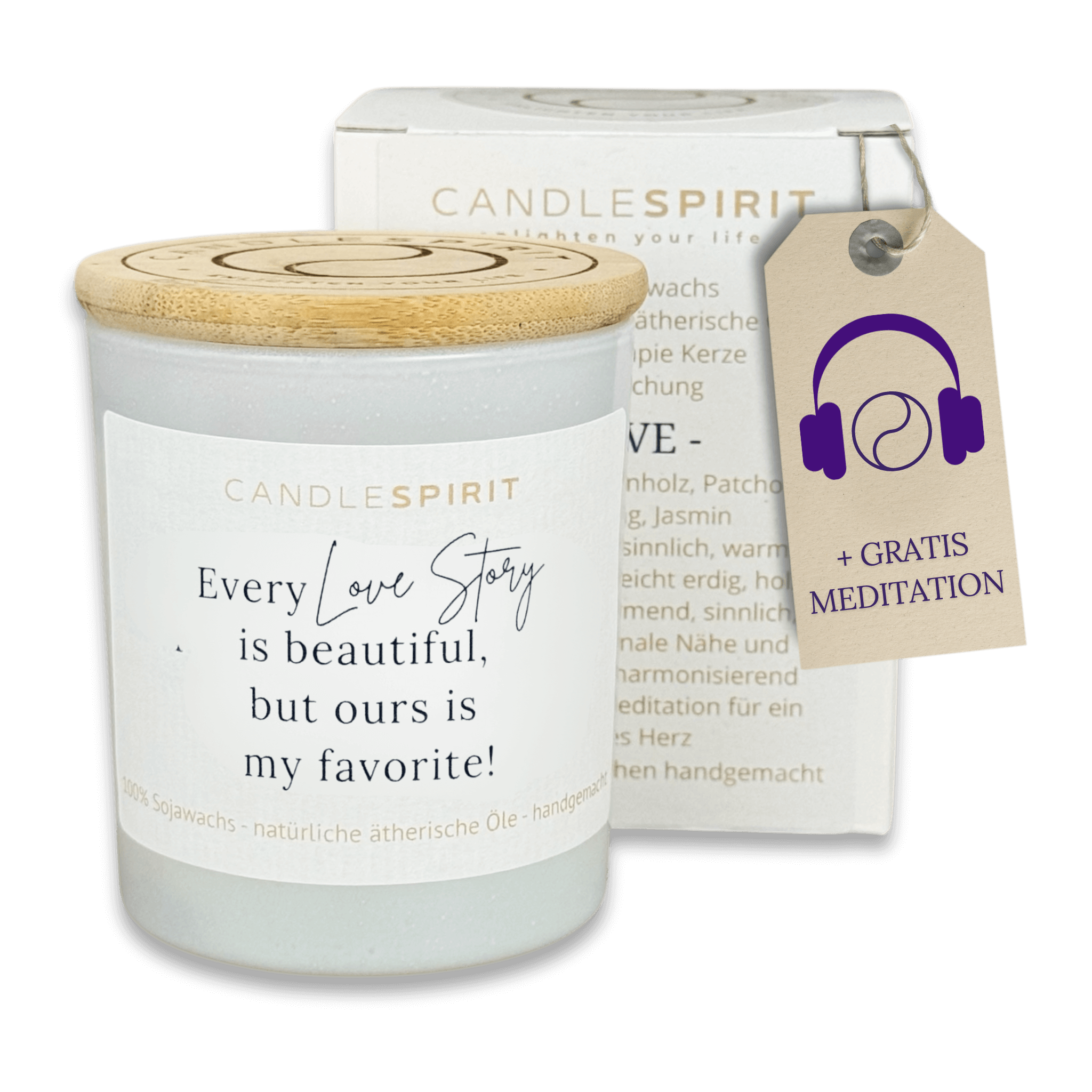 "Every love story is beautiful, but ours is my favorite!" | Aromatherapie Kerze mit Meditation