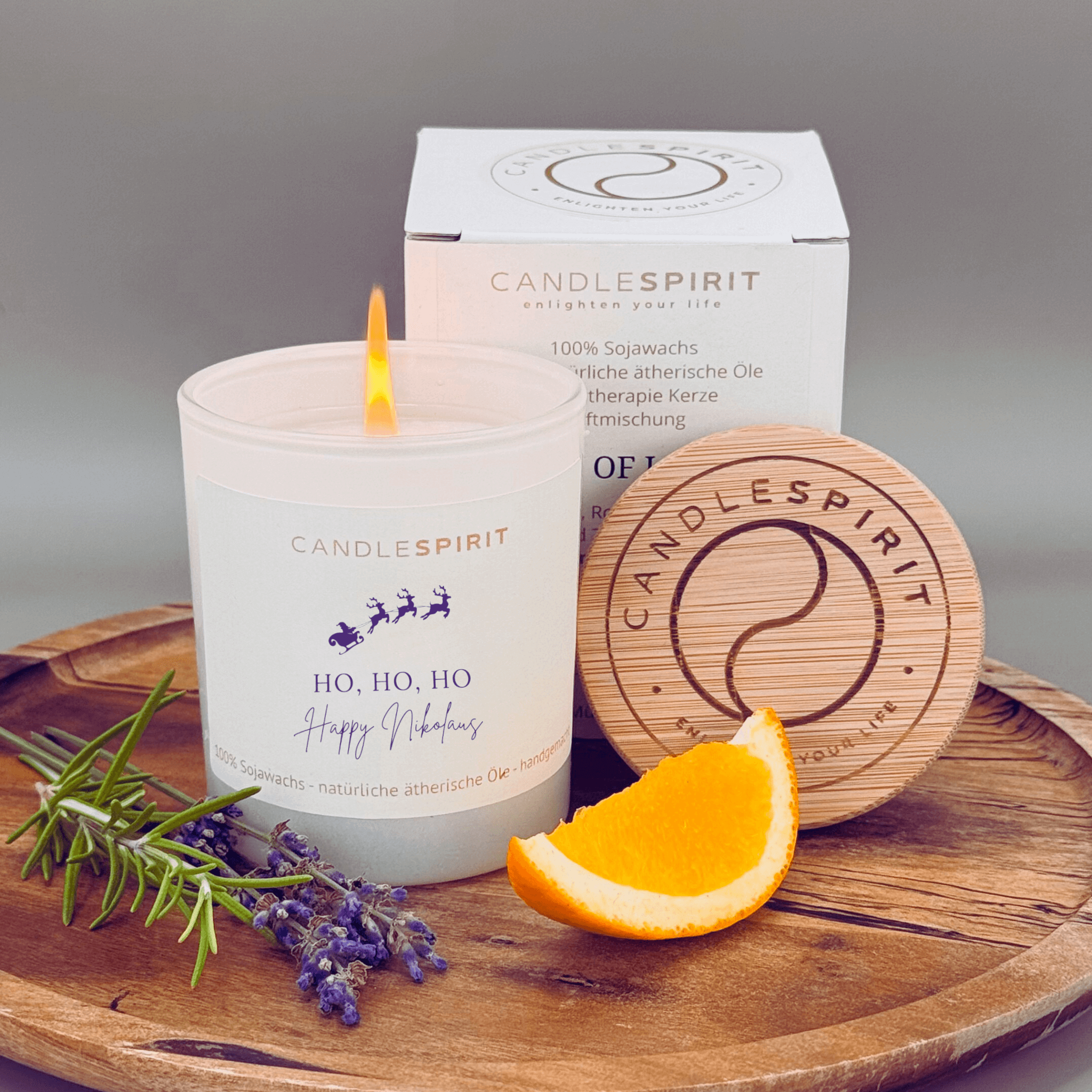 "Ho, Ho, Ho, Happy Nikolaus" | Aromatherapie Duftkerze Duft "WINTERZAUBER" mit Gratis Meditation