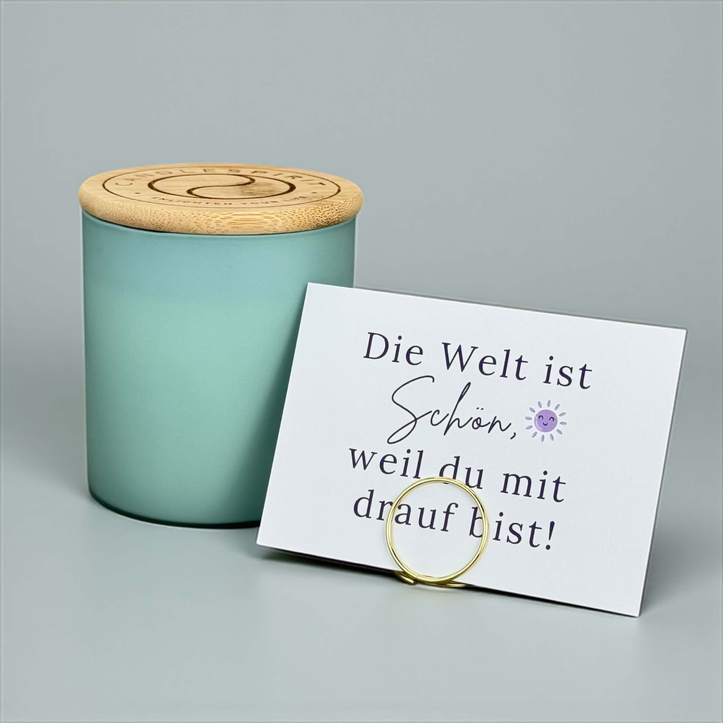 Bundle "Bleu" Aromatherapie Duftkerze mit Grusskarte, Zitat & Meditation | Duft: JOY OF LIFE