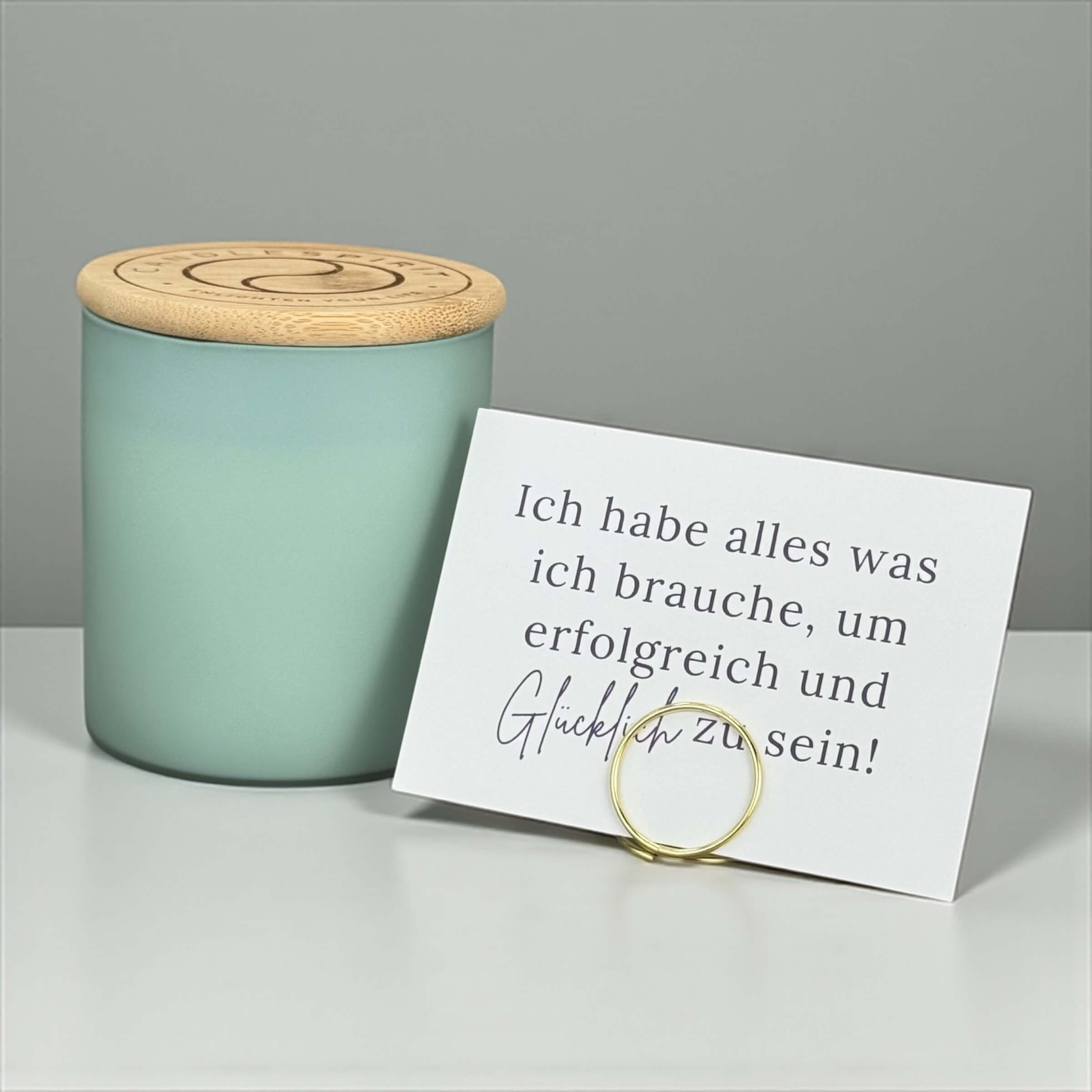Bundle "Bleu" Aromatherapie Duftkerze mit Grusskarte, Zitat & Meditation | Duft: JOY OF LIFE