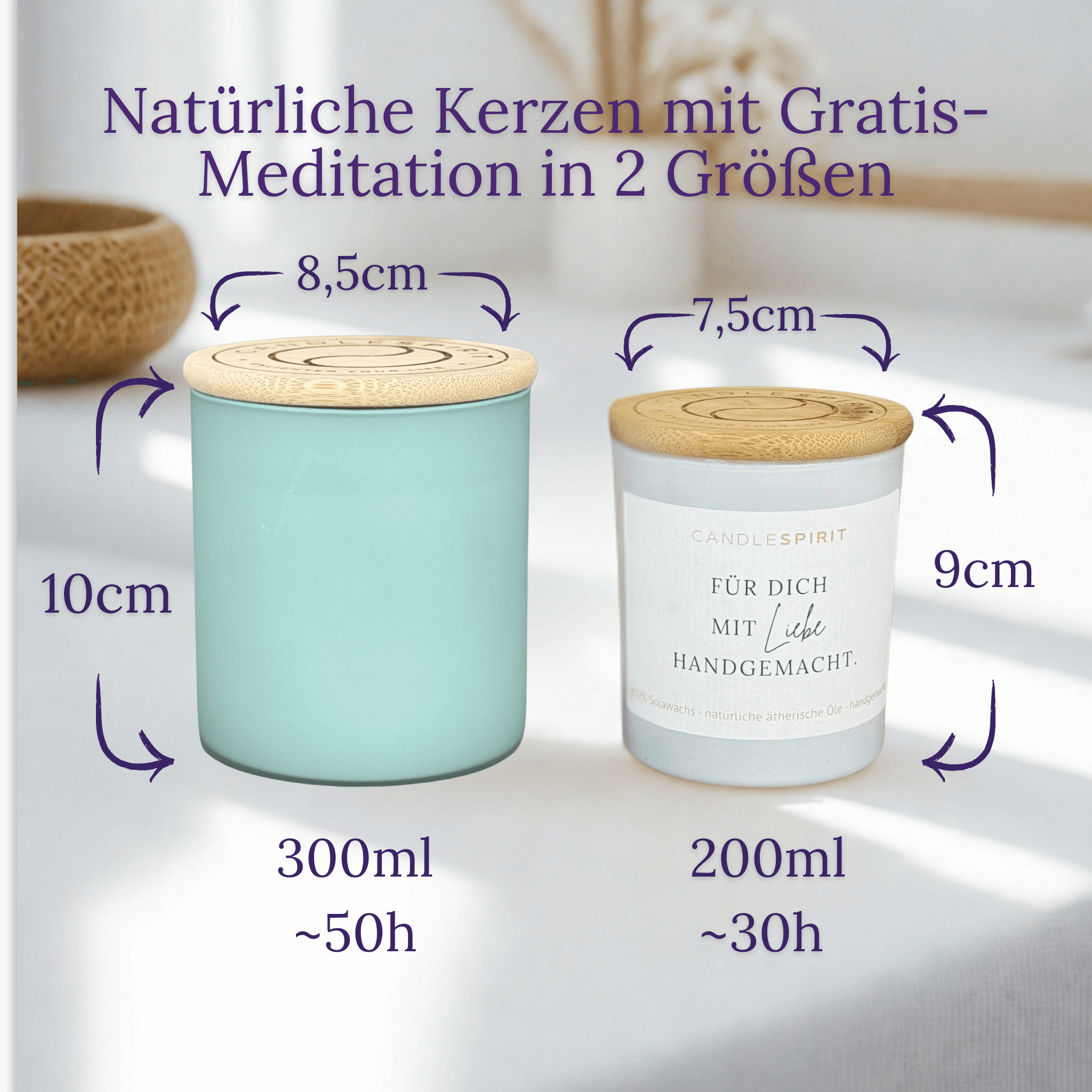 "Green" Aromatherapie Duftkerze mit Grusskarte, Zitat & Meditation mit dem Duft "JOY OF LIFE" (260g Net, ~60h Brennfreude) mit Meditation