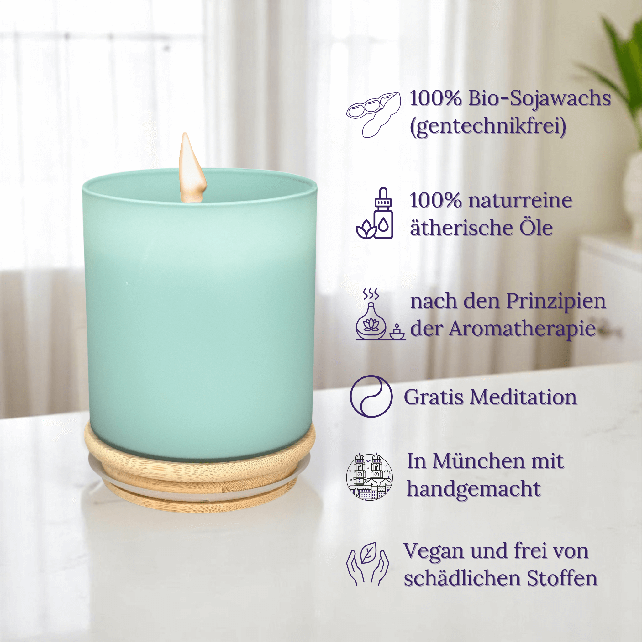 "Green" Aromatherapie Duftkerze mit Grusskarte, Zitat & Meditation mit dem Duft "JOY OF LIFE" (260g Net, ~60h Brennfreude) mit Meditation