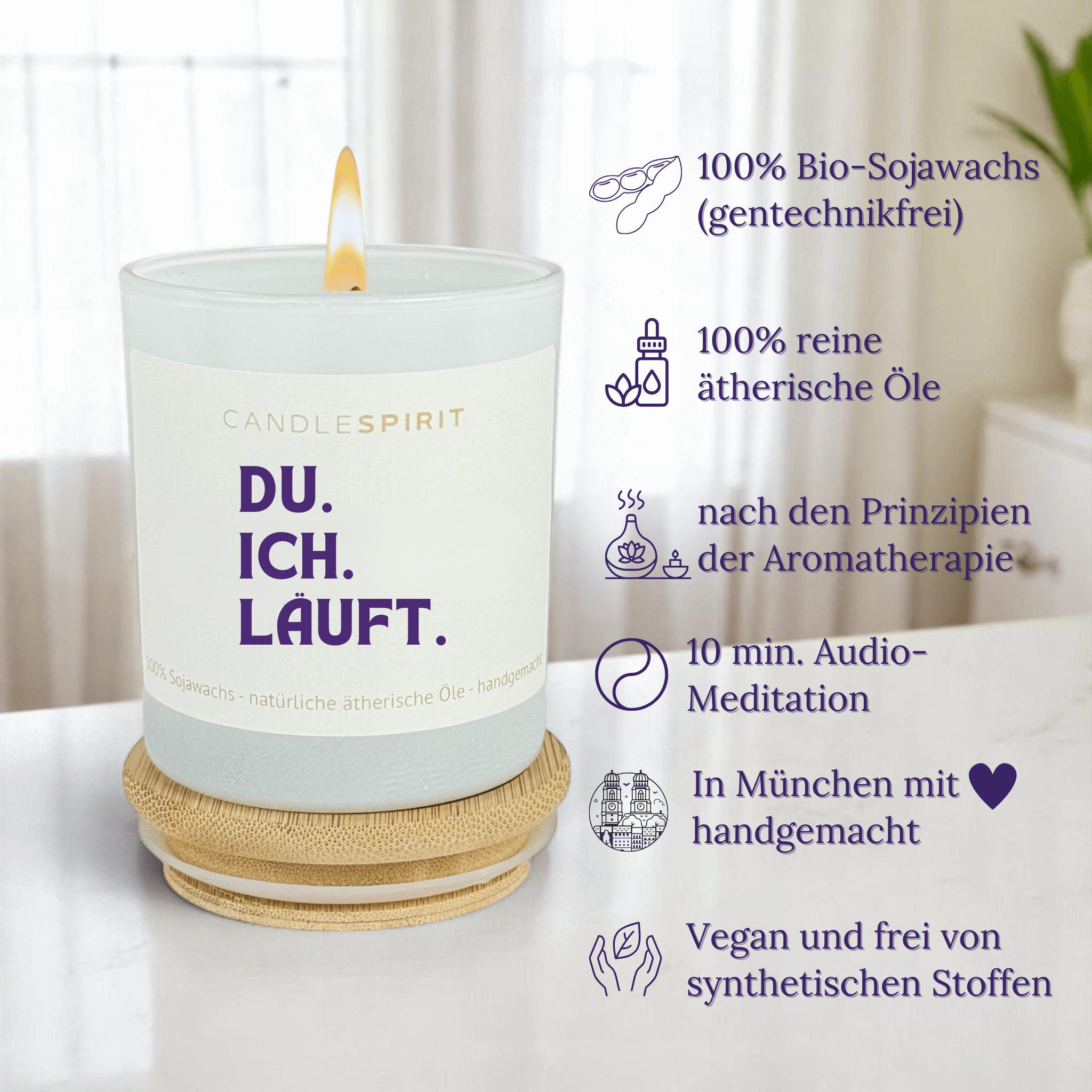 "DU.ICH.LÄUFT." Duftkerze mit ätherischen Ölen & Gratis-Meditation