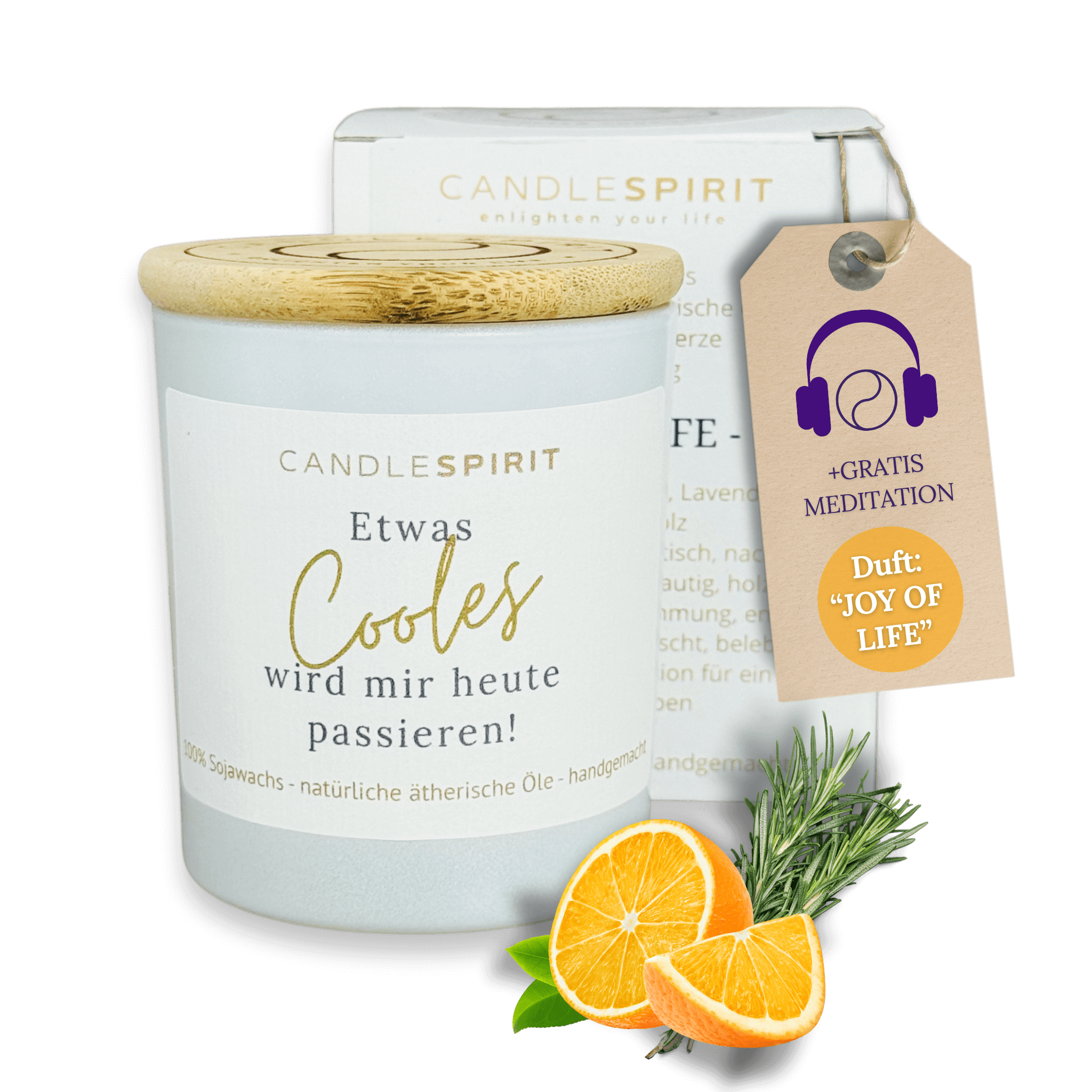 "Etwas Cooles wird mir heute passieren!" Duftkerze aus reinen ätherischen Ölen & Audio-Meditation