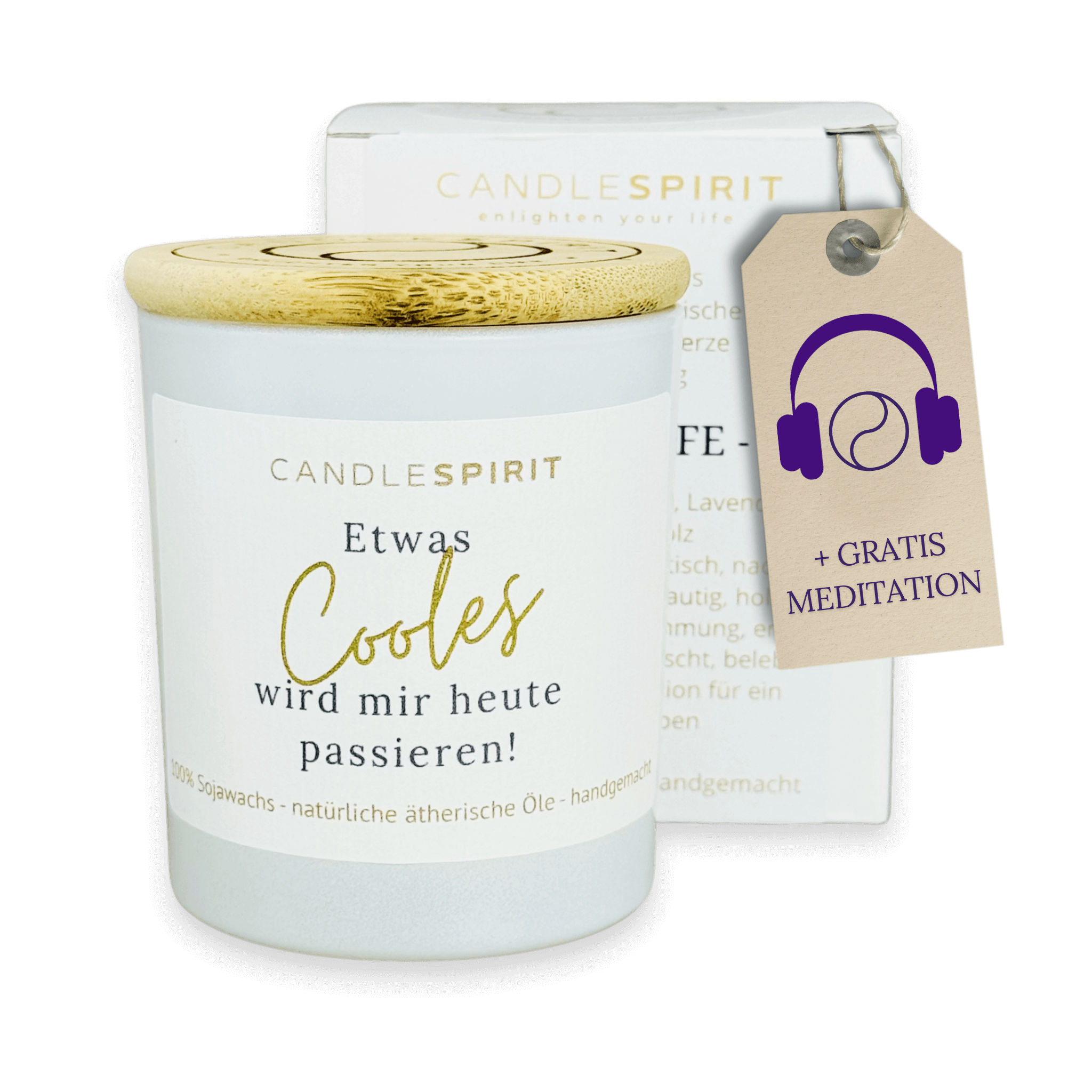 "Etwas Cooles wird mir heute passieren!" Duftkerze aus reinen ätherischen Ölen & Audio-Meditation