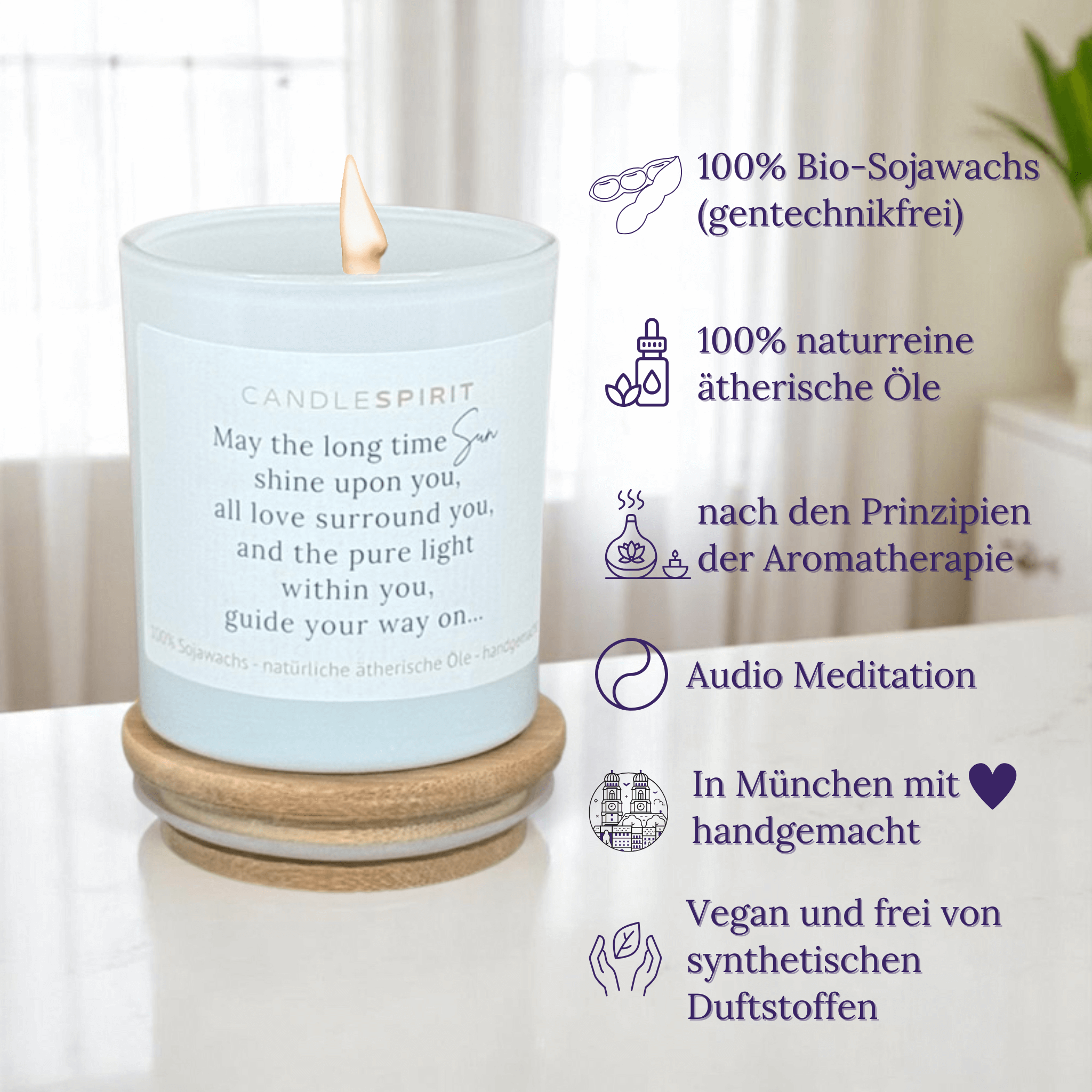 "May the long time sun shine upon you..." | Duftkerze mit ätherischen Ölen & Audio-Meditation