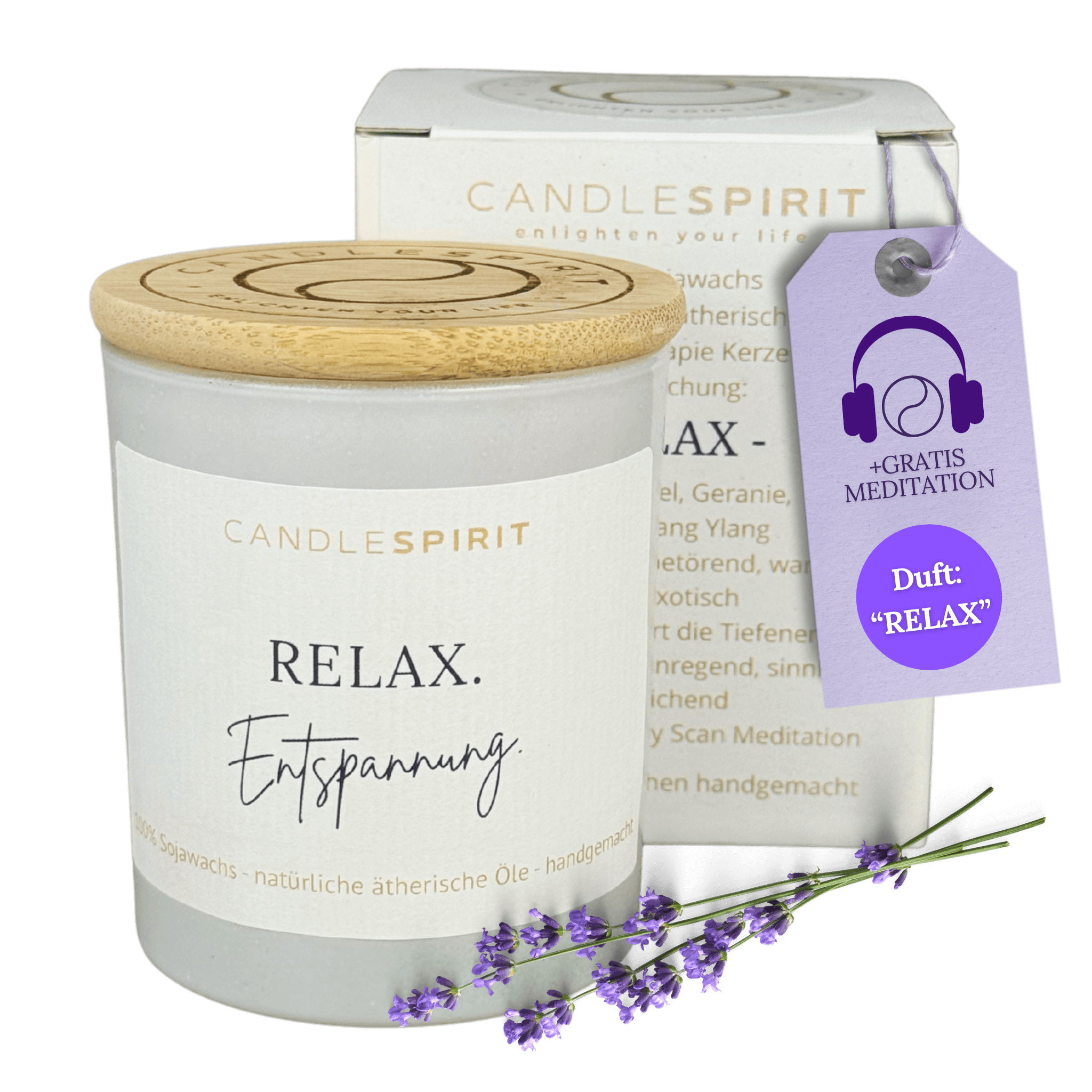 "RELAX. Entspannung." | Duftkerze mit ätherischen Ölen & Audio-Meditation